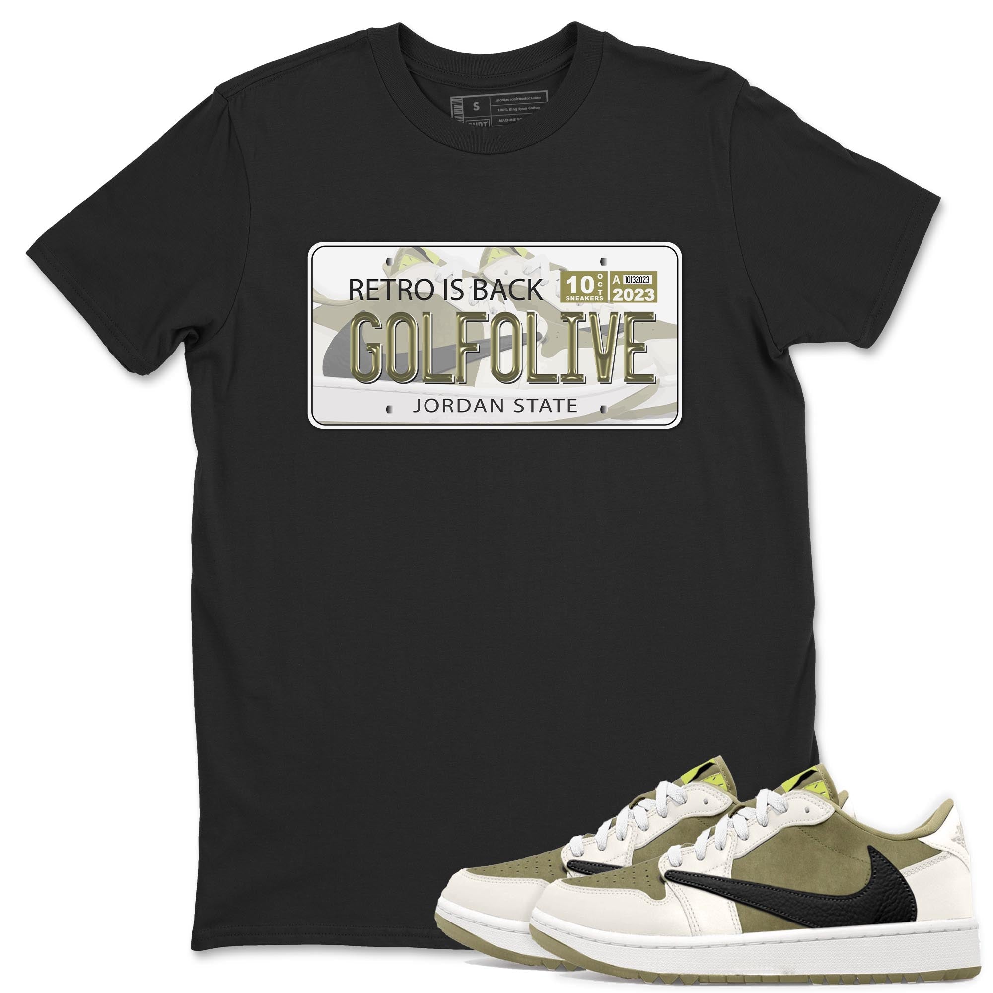 Jordan 1 Low X Travis Scott Golf Olive shirt to match jordans Jordan Plate sneaker release tees Air Jordan 1 Travis Scott Golf Olive Drip Gear Zone Unisex Streetwear Clothing Black 1 T-Shirt