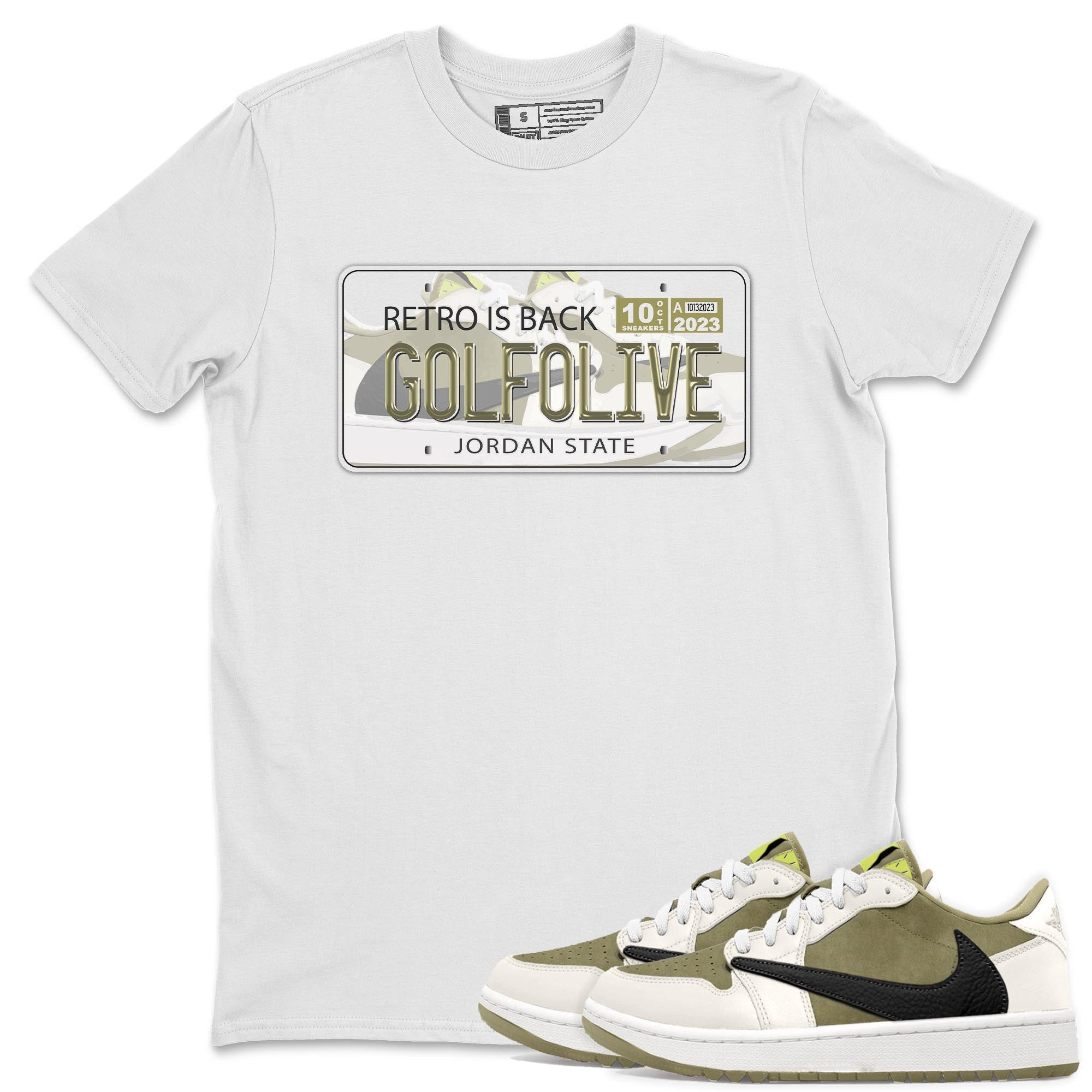 Jordan 1 Low X Travis Scott Golf Olive shirt to match jordans Jordan Plate sneaker release tees Air Jordan 1 Travis Scott Golf Olive Drip Gear Zone Unisex Streetwear Clothing White 1 T-Shirt