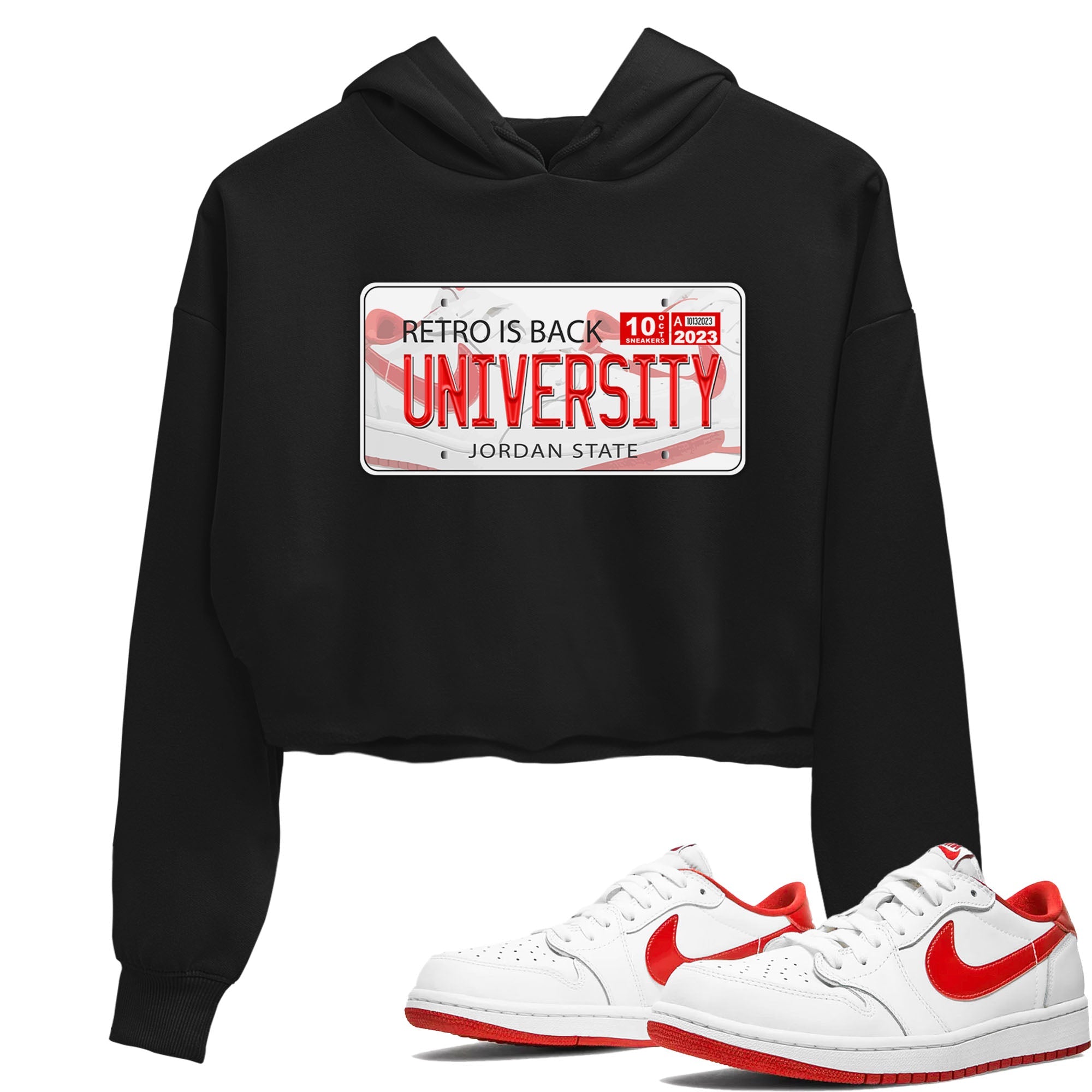 1s Low University Red shirt to match jordans Jordan Plate sneaker tees Air Jordan 1 University Red Drip Gear Zone Sneaker Matching Clothing Brand Black 1 Crop T-Shirt