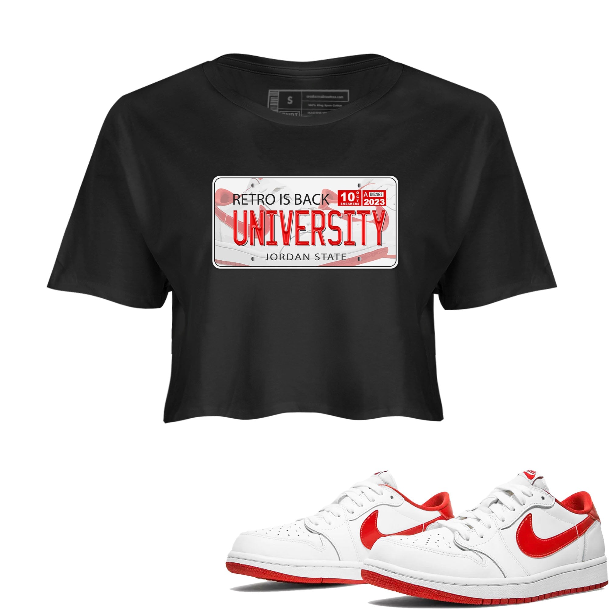 1s Low University Red shirt to match jordans Jordan Plate sneaker tees Air Jordan 1 University Red Drip Gear Zone Sneaker Matching Clothing Brand Black 1 Crop T-Shirt