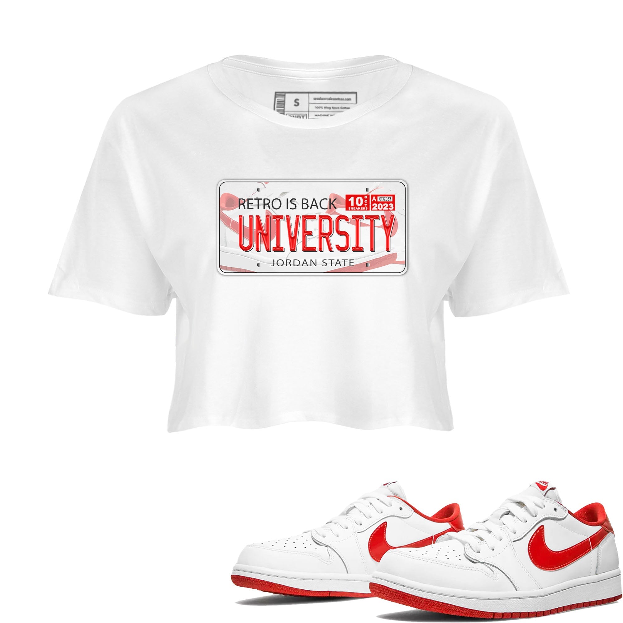 1s Low University Red shirt to match jordans Jordan Plate sneaker tees Air Jordan 1 University Red Drip Gear Zone Sneaker Matching Clothing Brand White 1 Crop T-Shirt