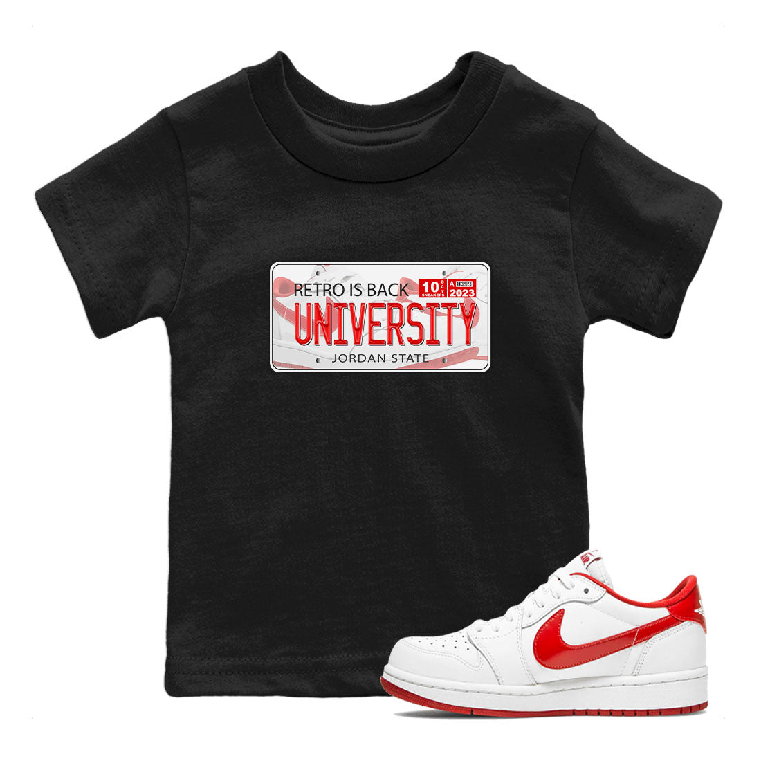 1s Low University Red shirt to match jordans Jordan Plate sneaker tees Air Jordan 1 University Red Drip Gear Zone Sneaker Matching Clothing Brand Baby Toddler Black 1 T-Shirt