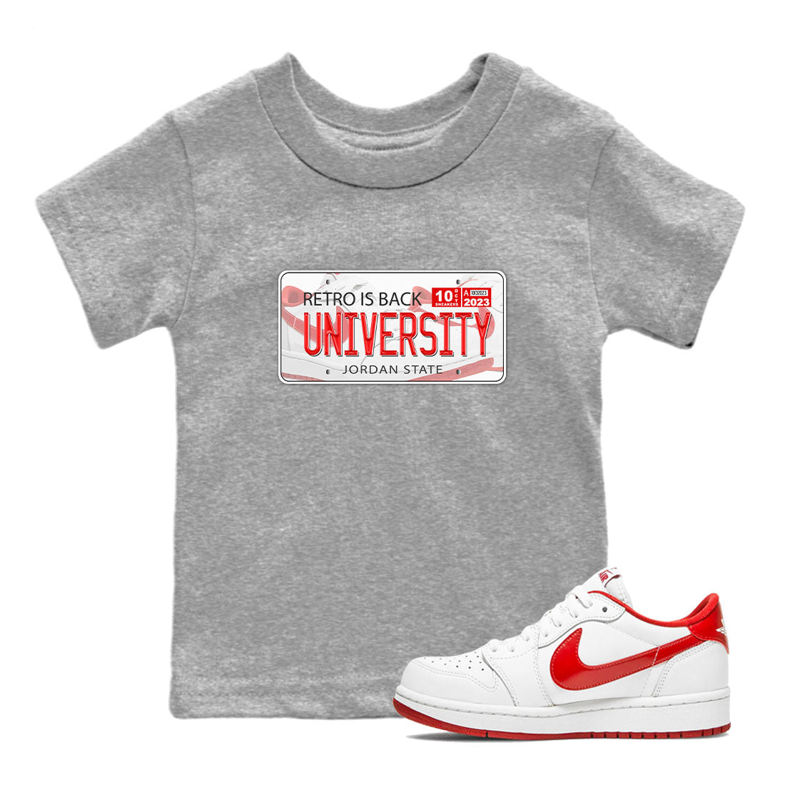 1s Low University Red shirt to match jordans Jordan Plate sneaker tees Air Jordan 1 University Red Drip Gear Zone Sneaker Matching Clothing Brand Baby Toddler Heather Grey 1 T-Shirt