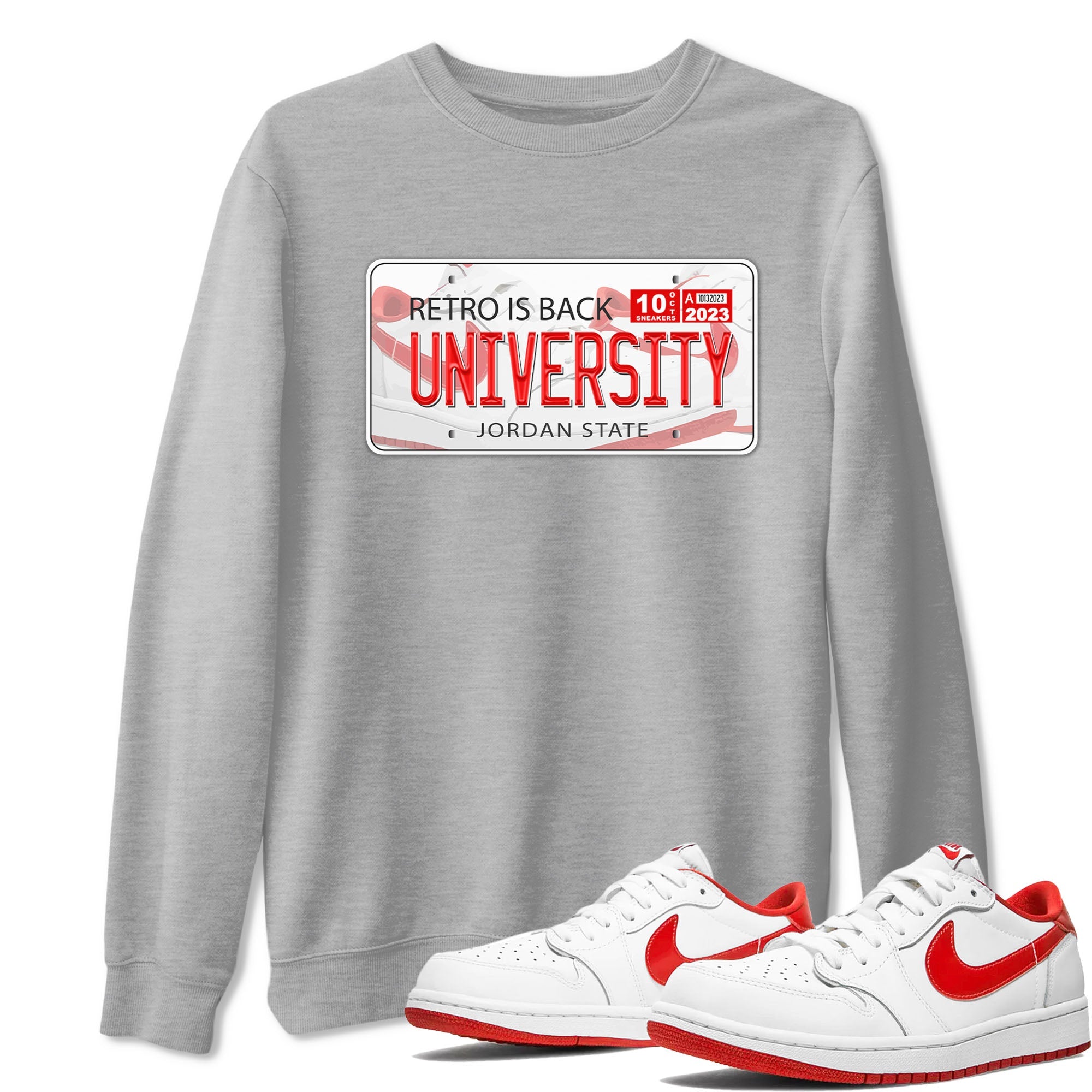 1s Low University Red shirt to match jordans Jordan Plate sneaker tees Air Jordan 1 University Red Drip Gear Zone Sneaker Matching Clothing Brand Unisex Sneaker Tee Heather Grey 1 T-Shirt