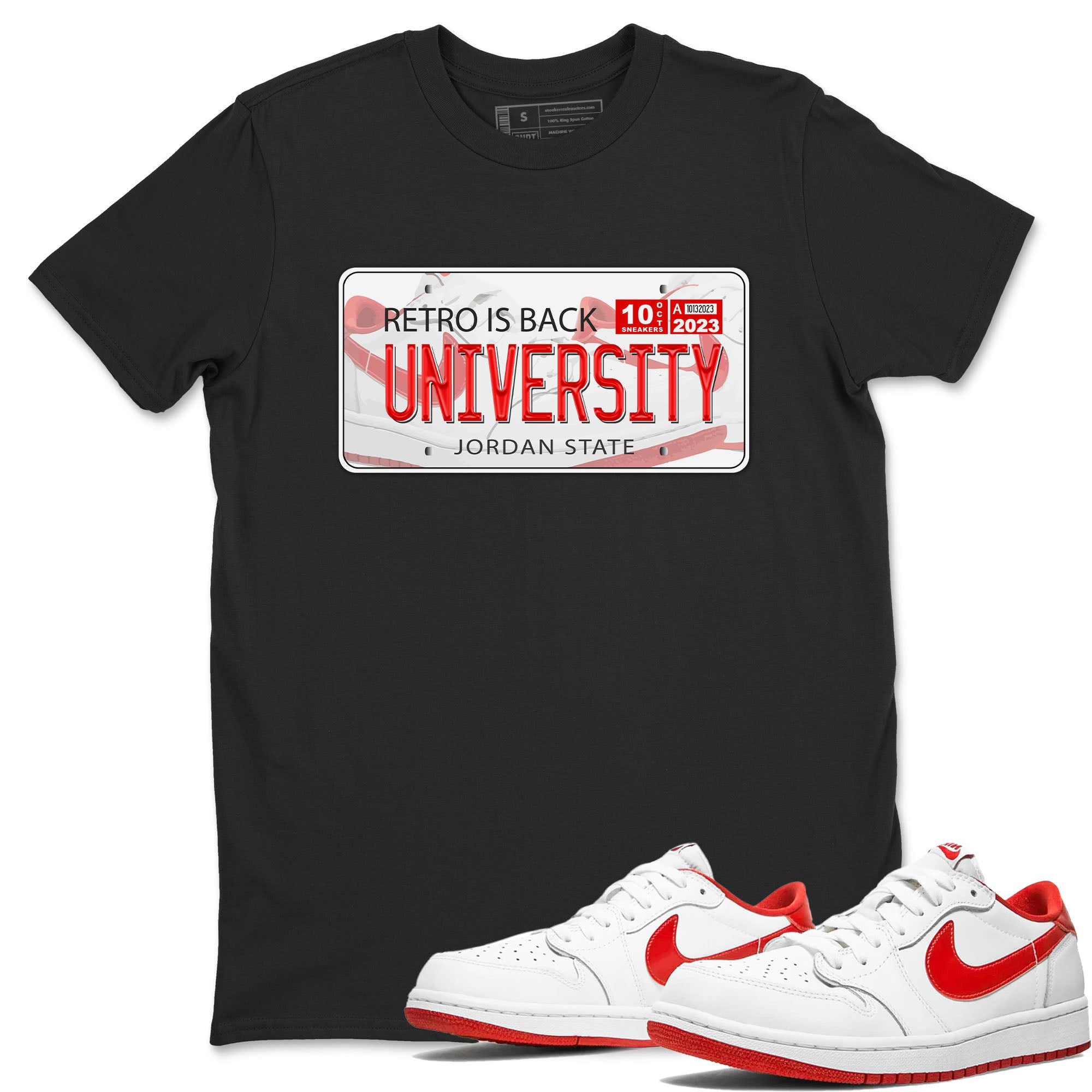 1s Low University Red shirt to match jordans Jordan Plate sneaker tees Air Jordan 1 University Red Drip Gear Zone Sneaker Matching Clothing Brand Unisex Sneaker Tee Black 1 T-Shirt