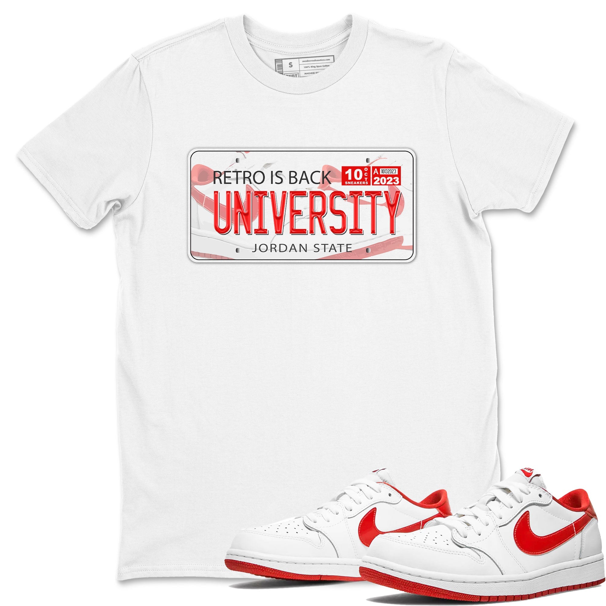1s Low University Red shirt to match jordans Jordan Plate sneaker tees Air Jordan 1 University Red Drip Gear Zone Sneaker Matching Clothing Brand Unisex Sneaker Tee White 1 T-Shirt