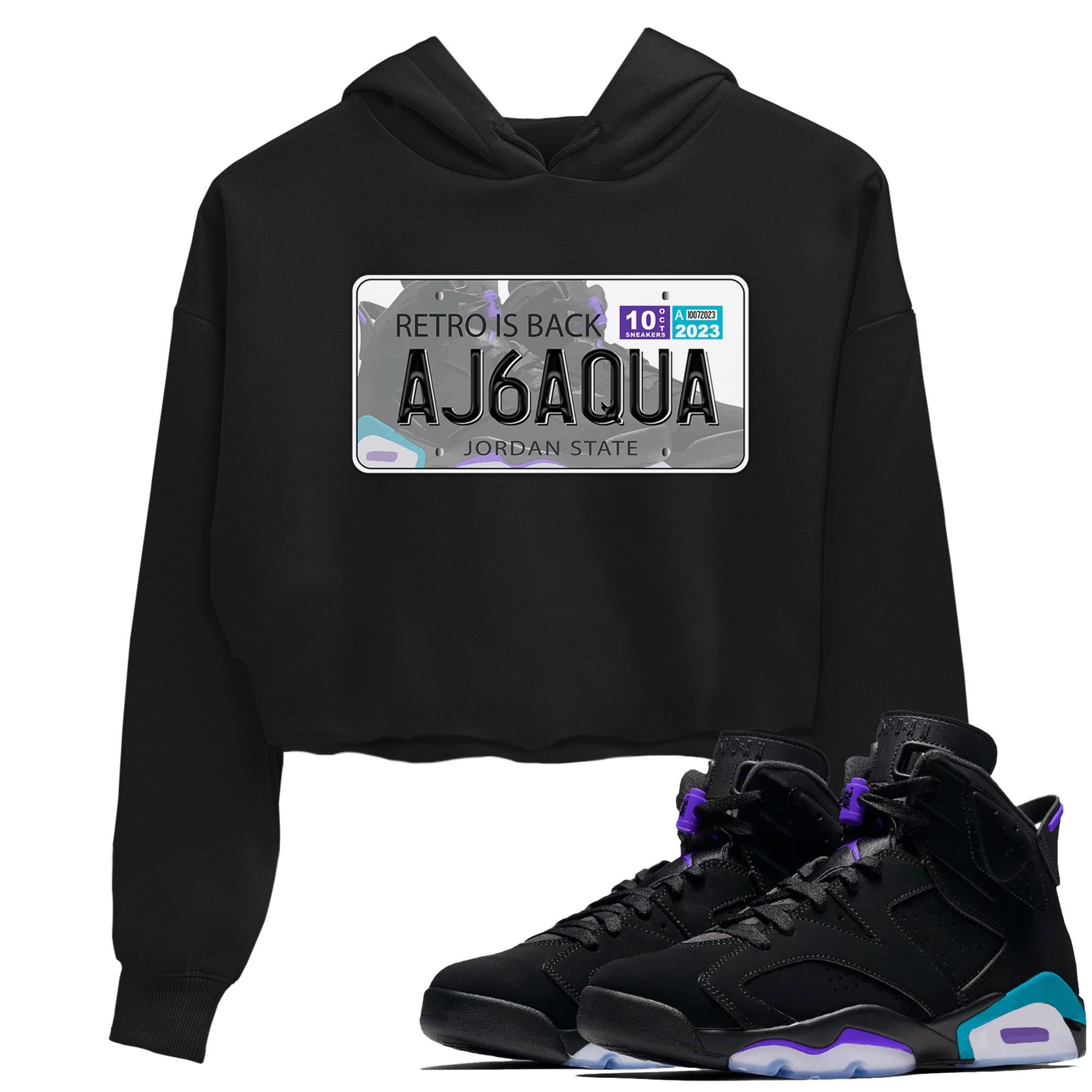 AJ6 Aqua shirt to match jordans Jordan Plate sneaker release tees Air Jordan 6 Aqua Drip Gear Zone Black 1 Crop T-Shirt