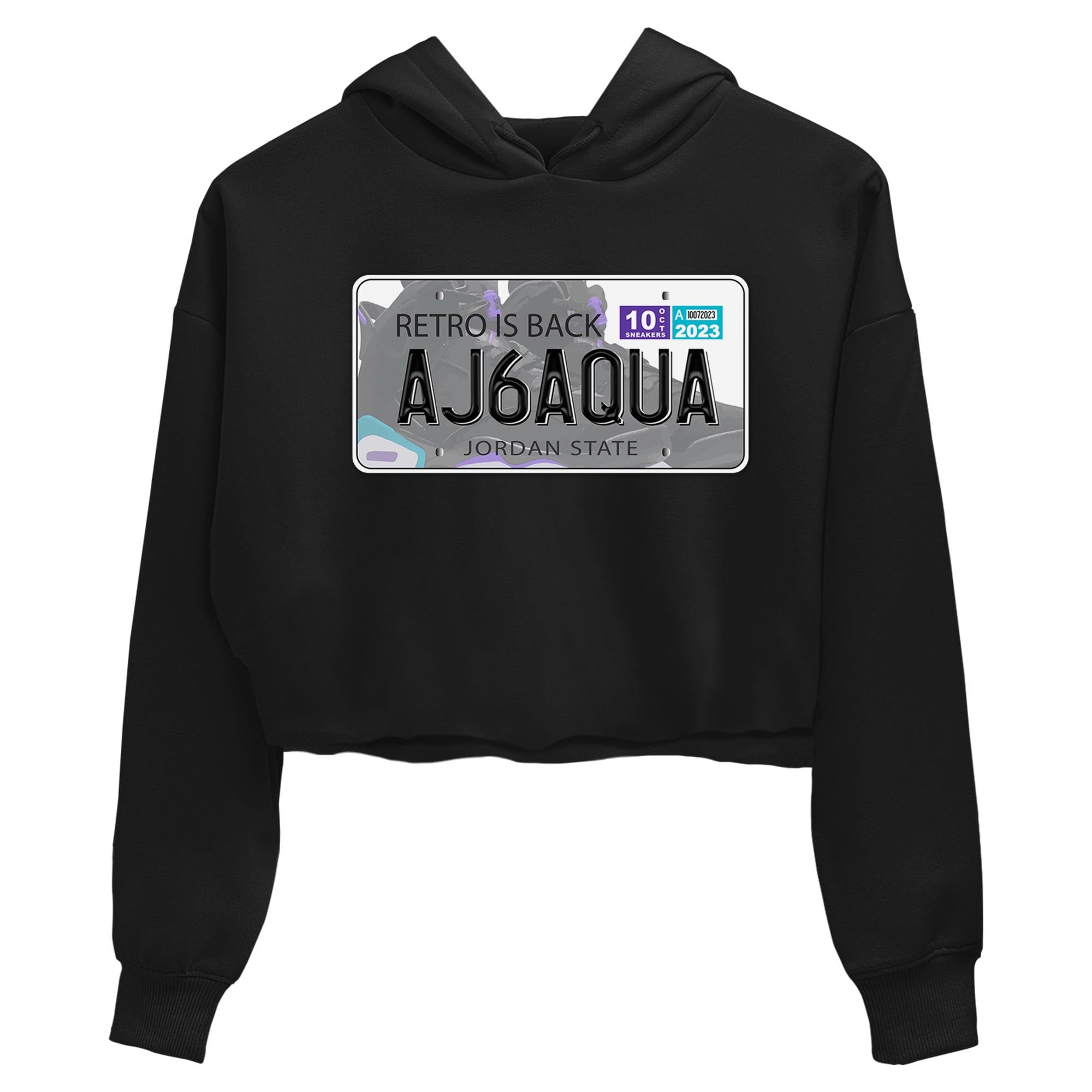 AJ6 Aqua shirt to match jordans Jordan Plate sneaker release tees Air Jordan 6 Aqua Drip Gear Zone Black 2 Crop T-Shirt