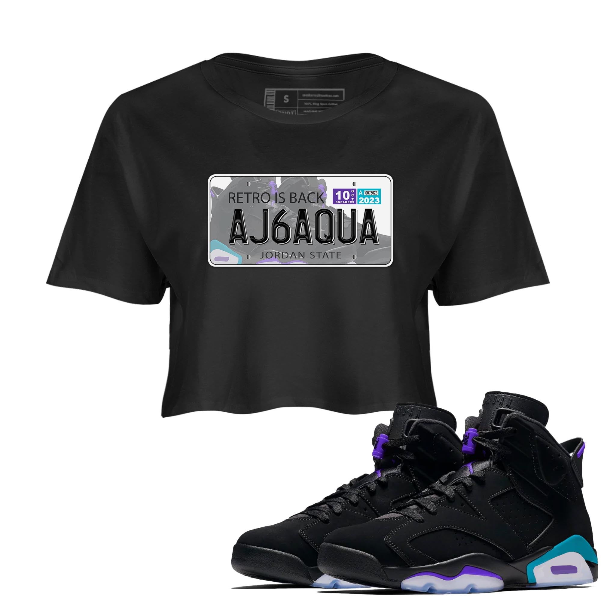AJ6 Aqua shirt to match jordans Jordan Plate sneaker release tees Air Jordan 6 Aqua Drip Gear Zone Black 1 Crop T-Shirt