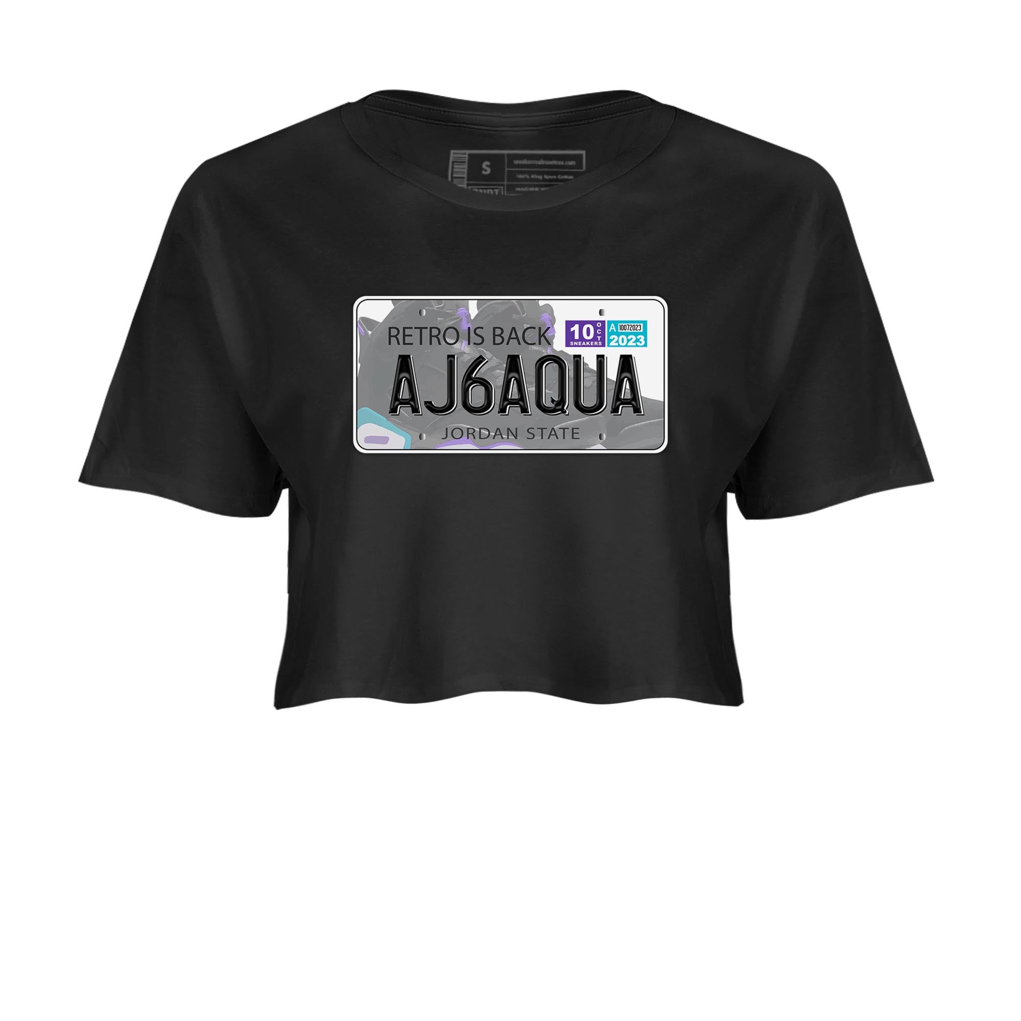 AJ6 Aqua shirt to match jordans Jordan Plate sneaker release tees Air Jordan 6 Aqua Drip Gear Zone Black 2 Crop T-Shirt
