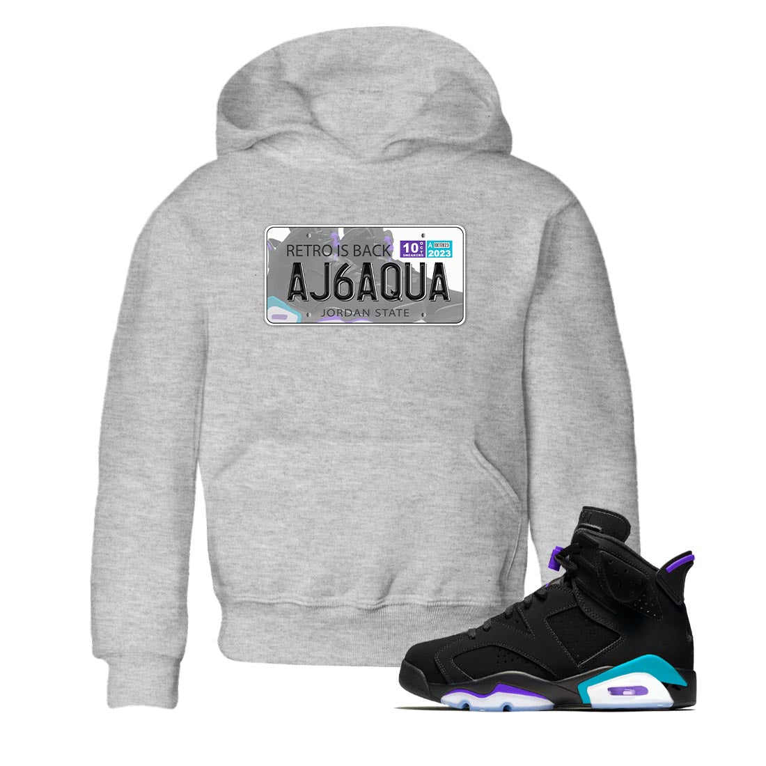 AJ6 Aqua shirt to match jordans Jordan Plate sneaker release tees Air Jordan 6 Aqua Drip Gear Zone Baby Toddler Heather Grey 1 T-Shirt
