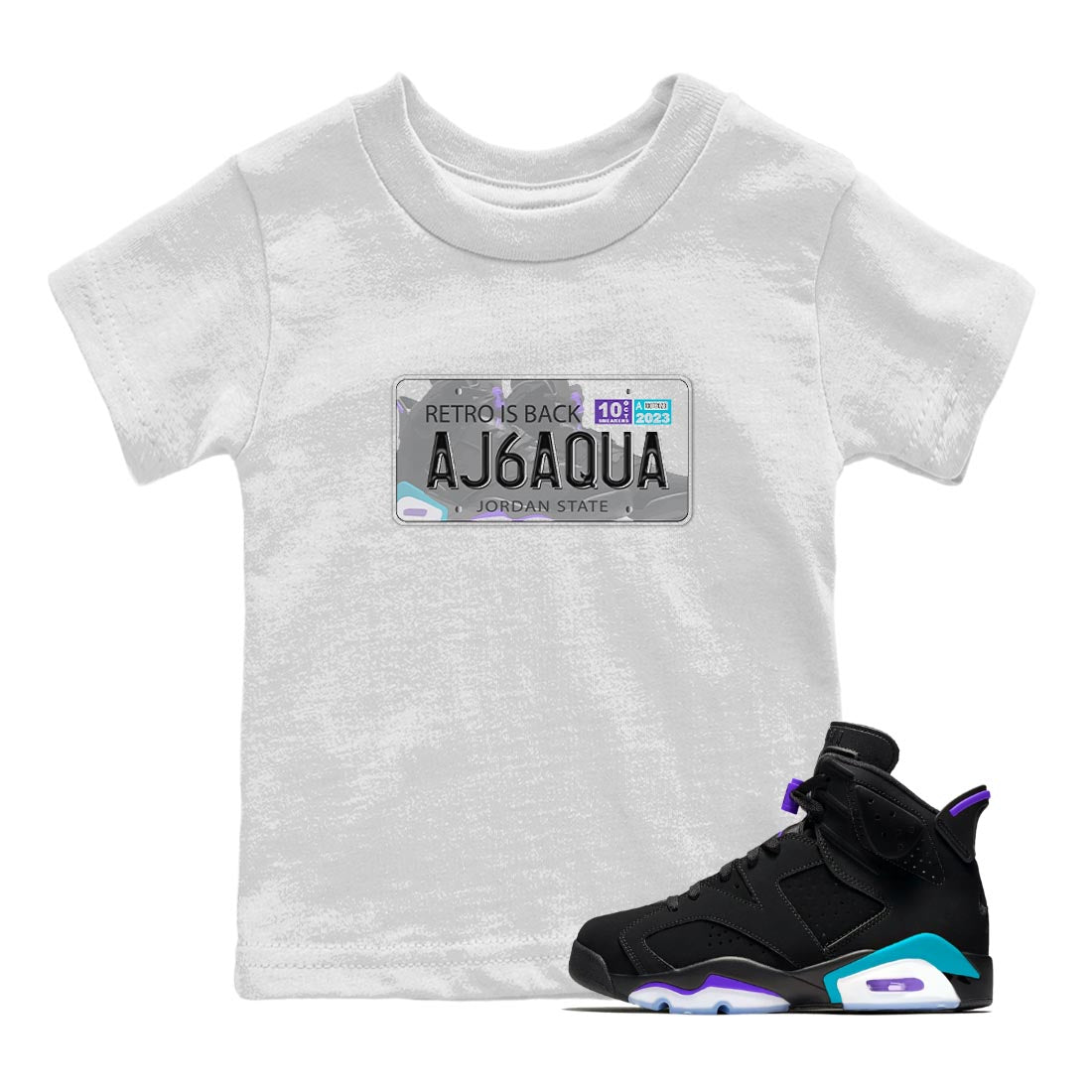 AJ6 Aqua shirt to match jordans Jordan Plate sneaker release tees Air Jordan 6 Aqua Drip Gear Zone Baby Toddler White 1 T-Shirt