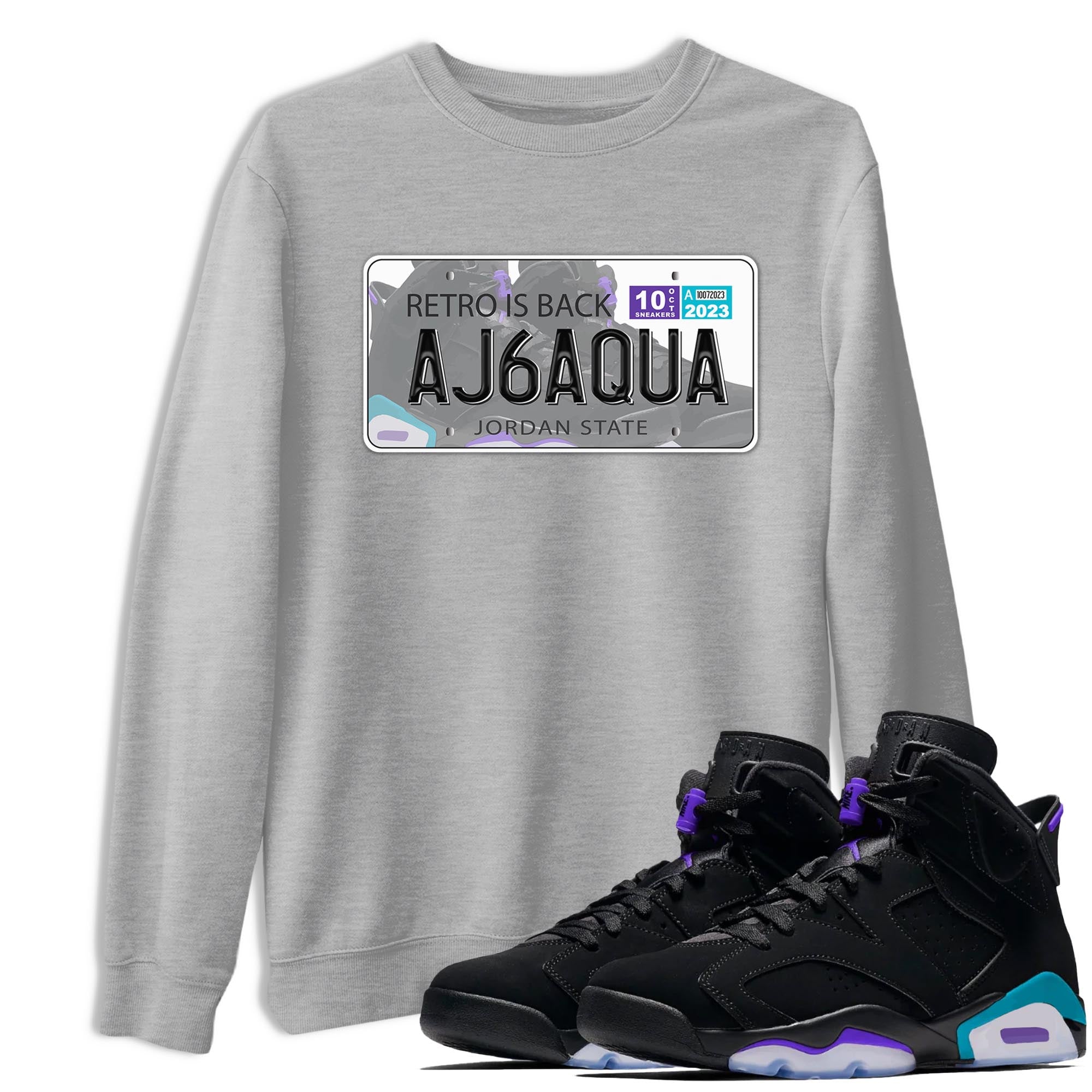 AJ6 Aqua shirt to match jordans Jordan Plate sneaker release tees Air Jordan 6 Aqua Drip Gear Zone Unisex Streetwear Clothing Heather Grey 1 T-Shirt