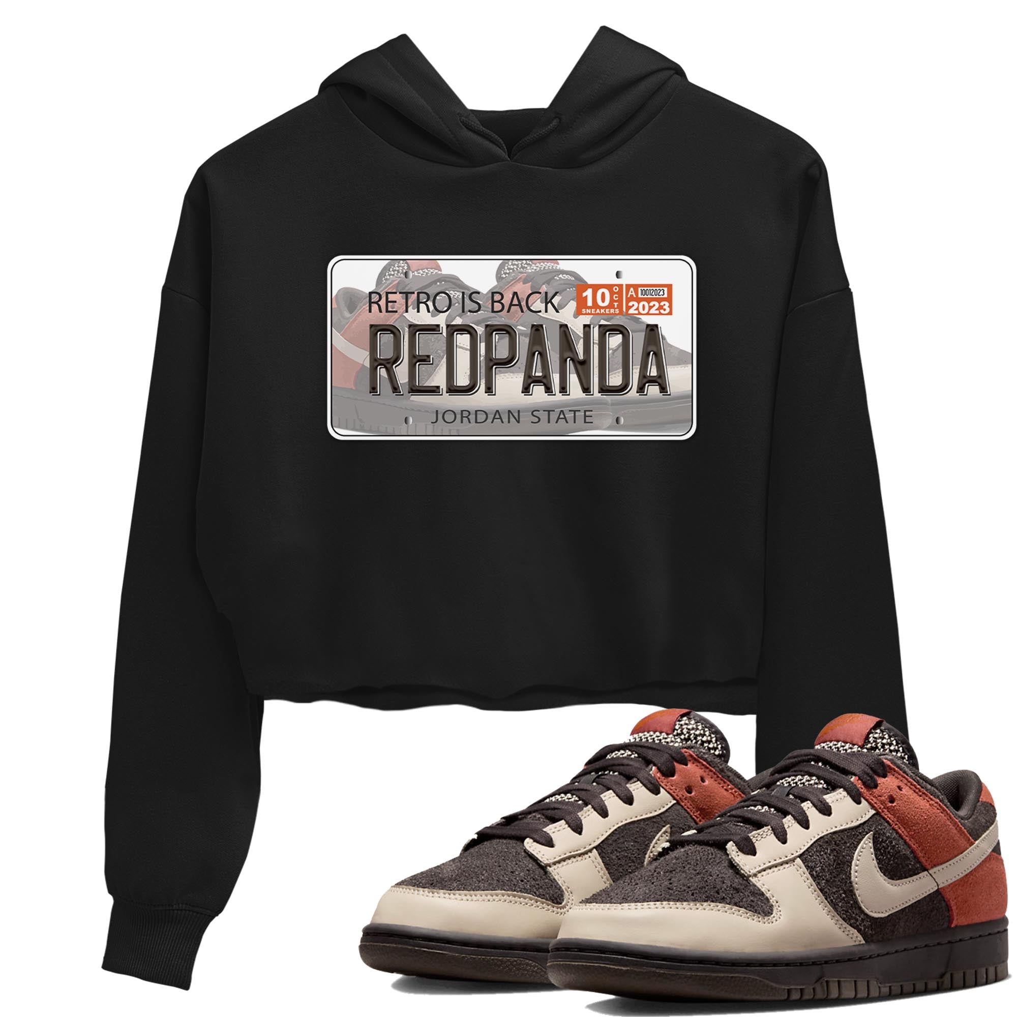 Nike Low Dunk Red Panda shirt to match jordans Jordan Plate sneaker tees Nike Dunk Red Panda Drip Gear Zone Black 1 Crop T-Shirt