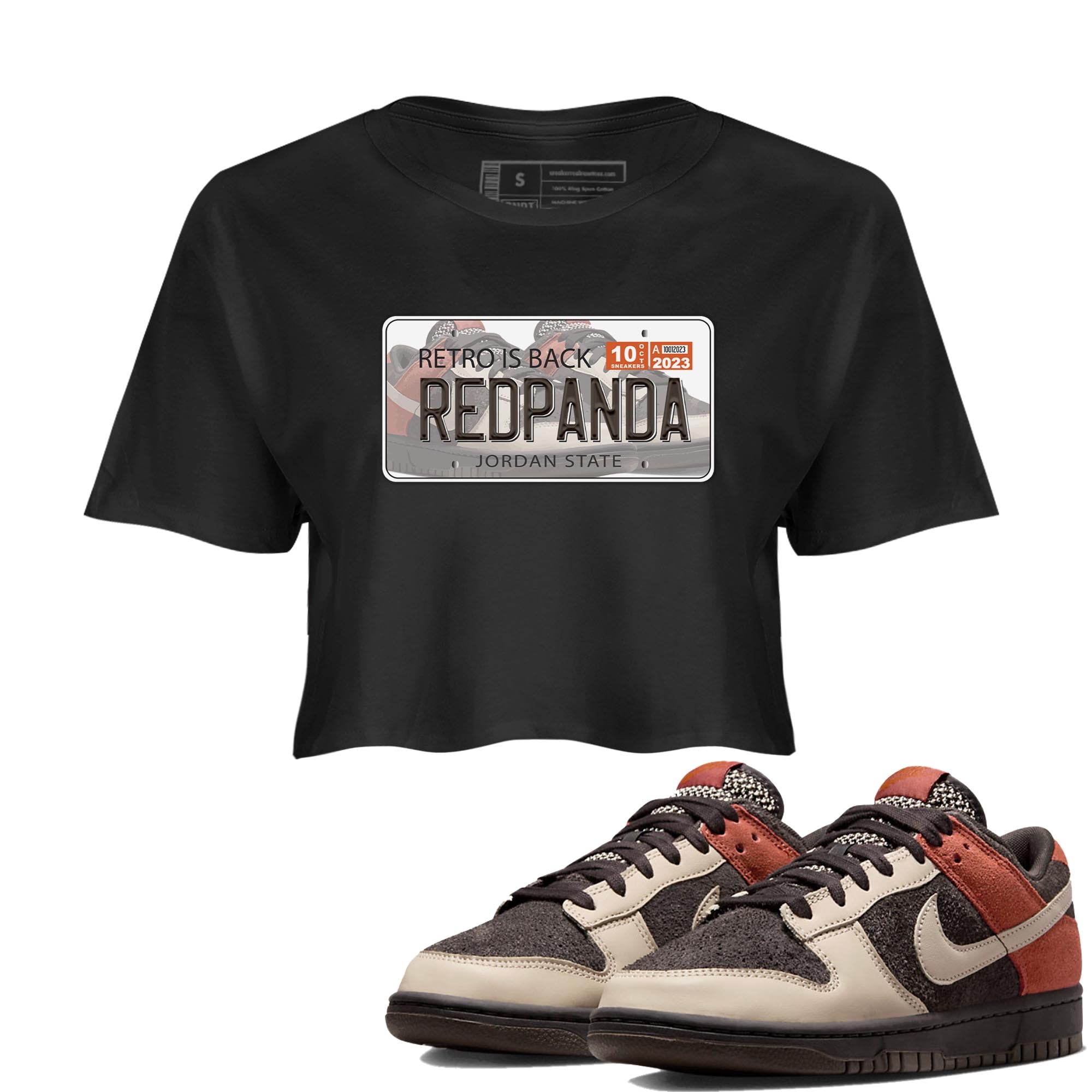 Nike Low Dunk Red Panda shirt to match jordans Jordan Plate sneaker tees Nike Dunk Red Panda Drip Gear Zone Black 1 Crop T-Shirt