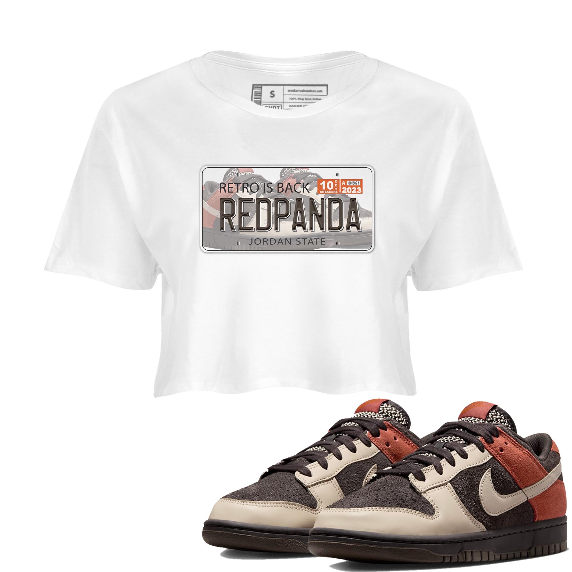 Nike Low Dunk Red Panda shirt to match jordans Jordan Plate sneaker tees Nike Dunk Red Panda Drip Gear Zone White 1 Crop T-Shirt