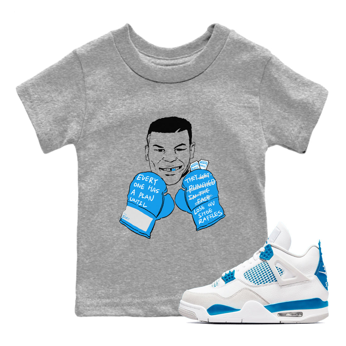  shirt to match jordans AJ4 Military Blue sneaker tees  Drip Gear Zone baby toddler Heather Grey 1 cotton Shirt