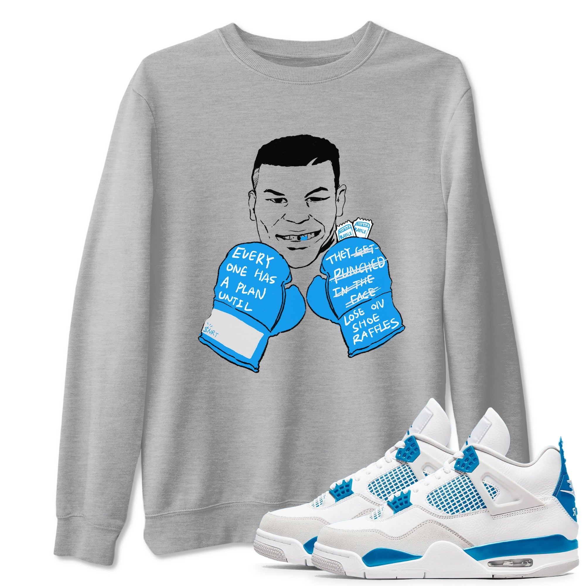  shirt to match jordans AJ4 Military Blue sneaker tees  Drip Gear Zone unisex cotton Heather Grey 1 crew neck shirt