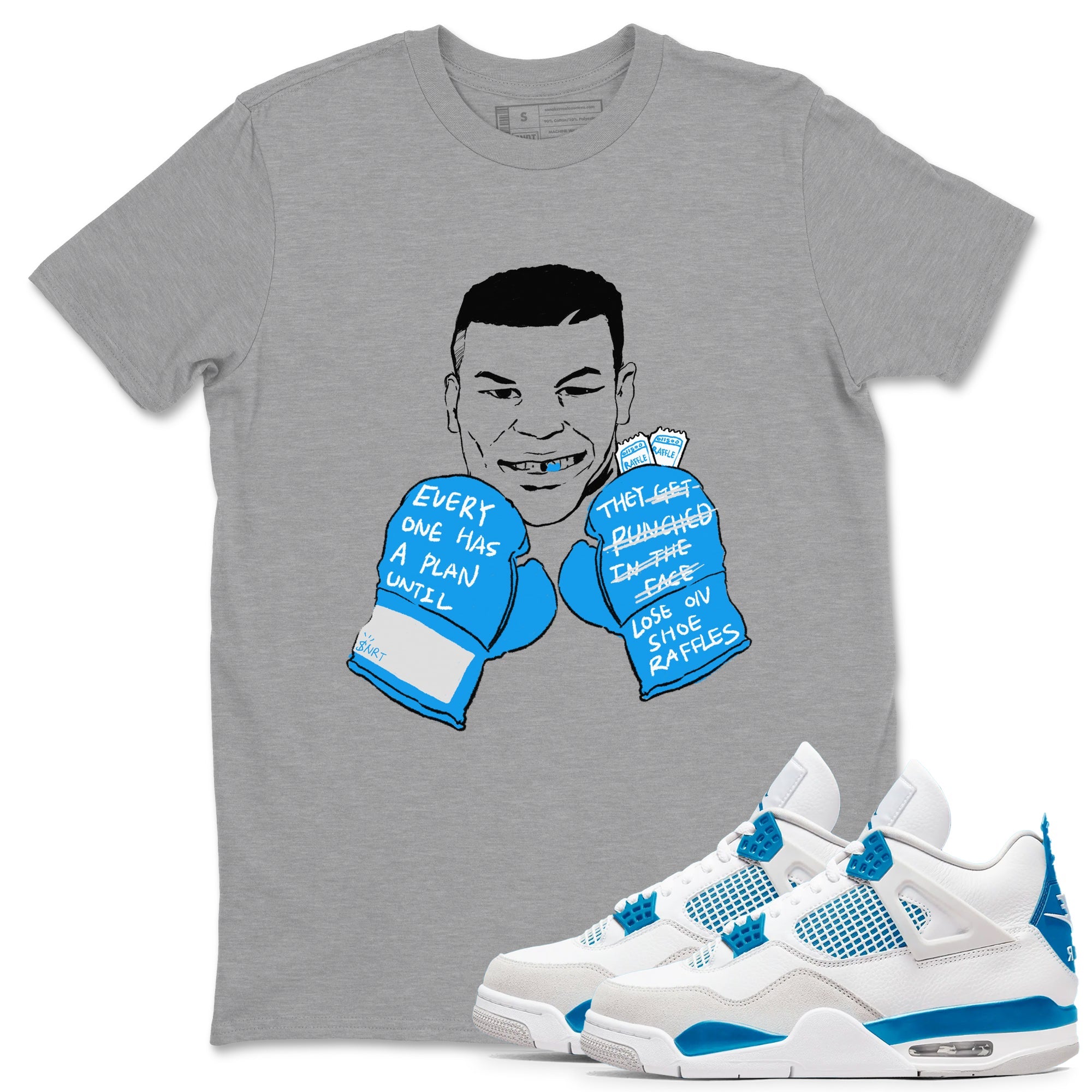  shirt to match jordans AJ4 Military Blue sneaker tees  Drip Gear Zone unisex cotton Heather Grey 1 crew neck shirt
