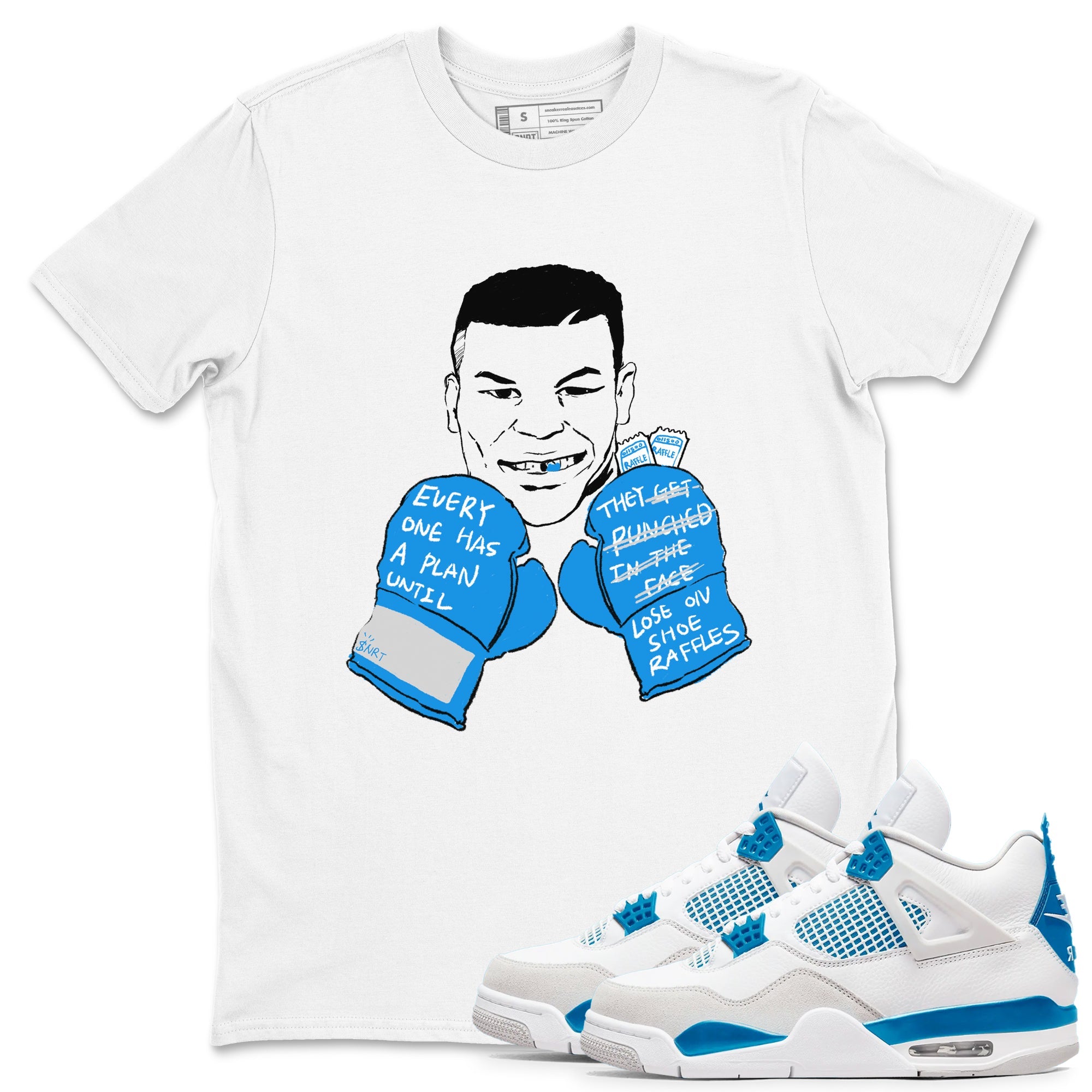  shirt to match jordans AJ4 Military Blue sneaker tees  Drip Gear Zone unisex cotton White 1 crew neck shirt