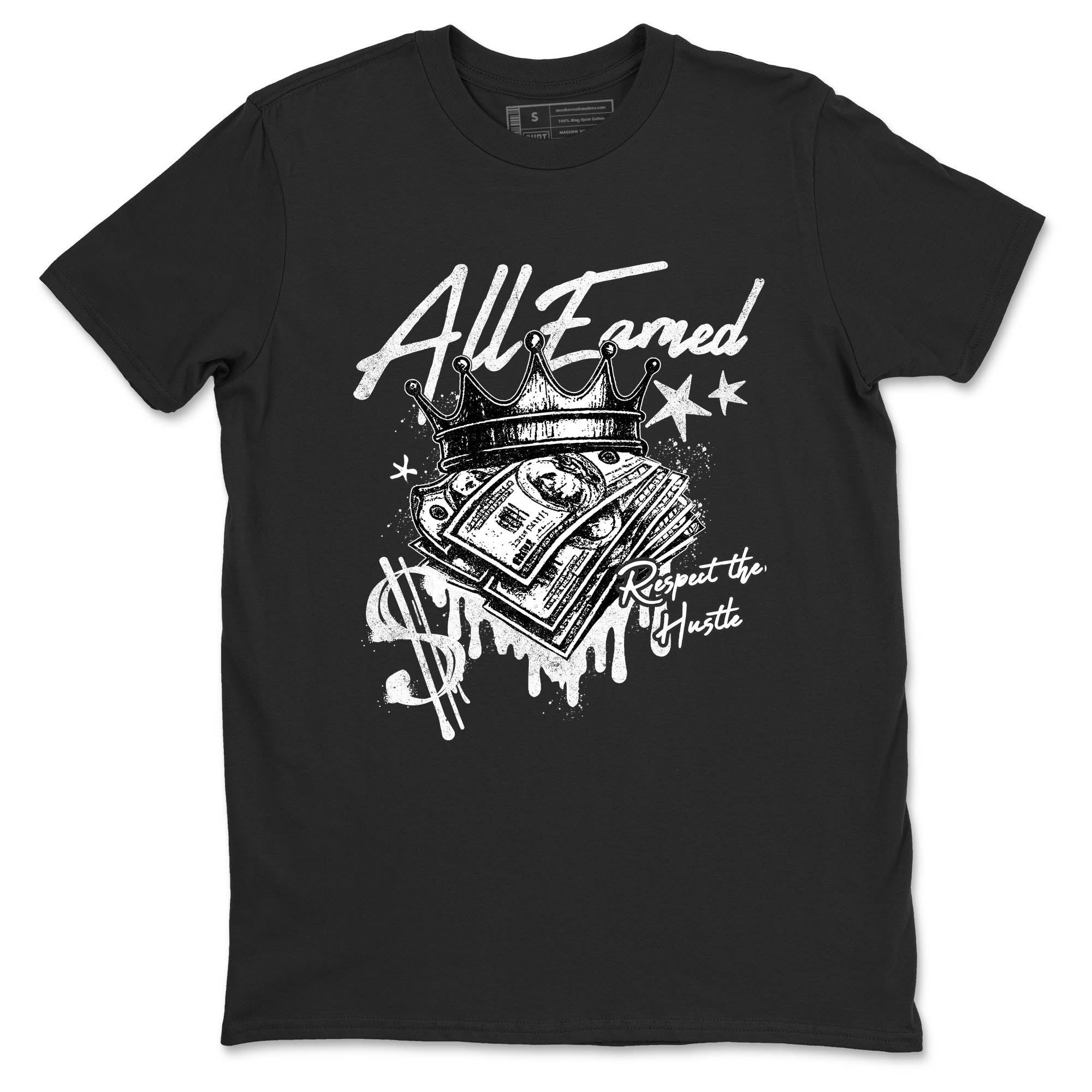 Sneaker Threads  Sneaker Tees To Match Air Jordan 4 Black Cat  All Earned Graphic Tee Black 2. Perfect for Jordan releases 2025 colorways.