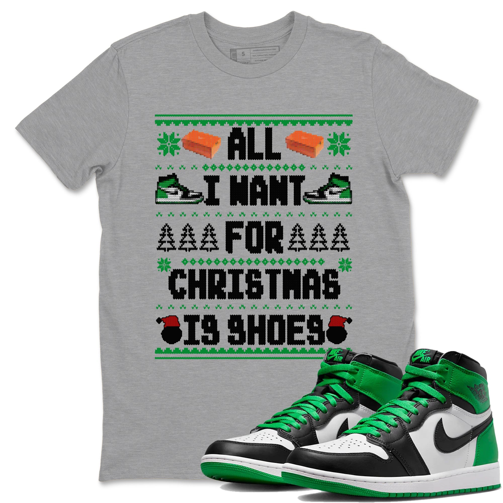 Air Jordan 1 Celtics t shirts to match sneakers Special Christmas Shirts All I Want For Christmas Is Shoes sneaker match tees Jordan 1 High OG Celtics sneaker match tee Drip Gear Zone unisex cotton Heather Grey 1 shirts