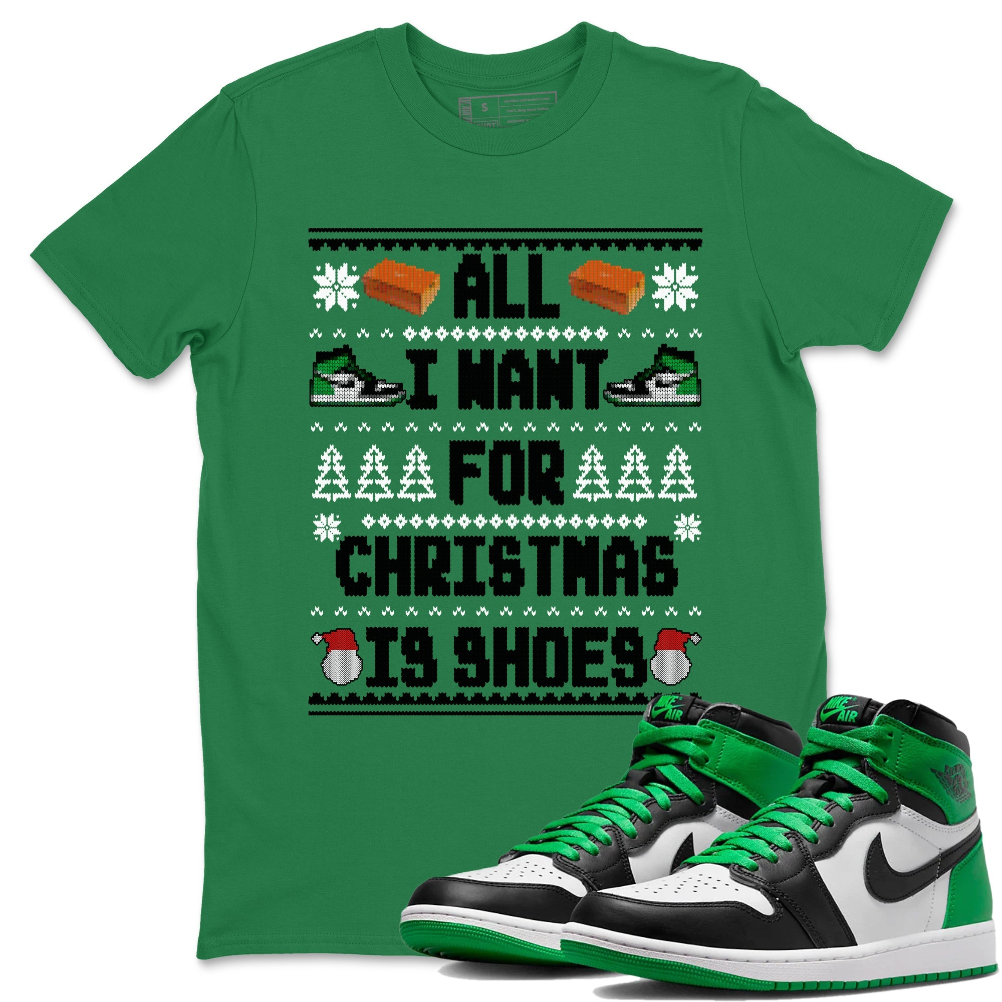Air Jordan 1 Celtics t shirts to match sneakers Special Christmas Shirts All I Want For Christmas Is Shoes sneaker match tees Jordan 1 High OG Celtics sneaker match tee Drip Gear Zone unisex cotton Kelly Green 1 shirts