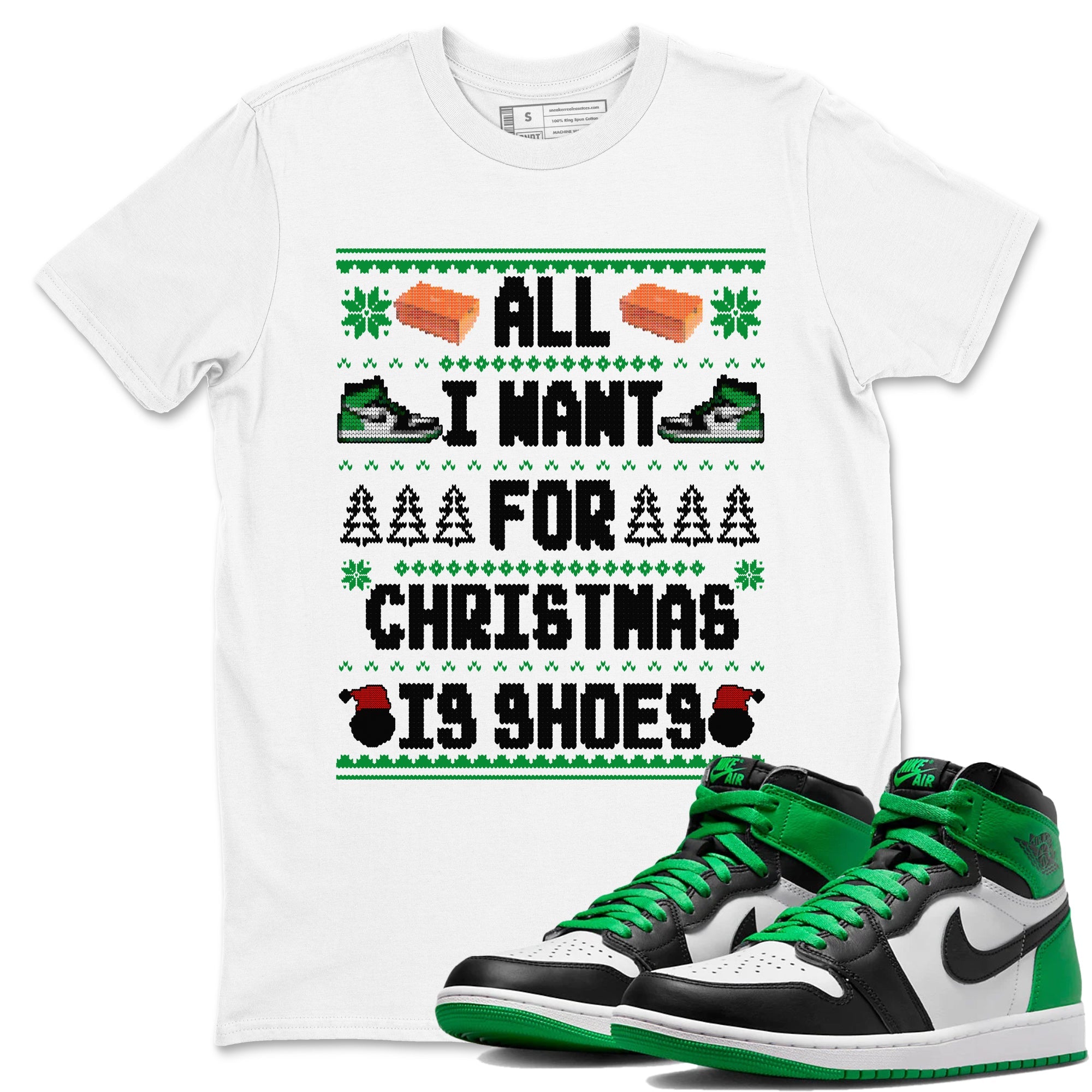 Air Jordan 1 Celtics t shirts to match sneakers Special Christmas Shirts All I Want For Christmas Is Shoes sneaker match tees Jordan 1 High OG Celtics sneaker match tee Drip Gear Zone unisex cotton White 1 shirts