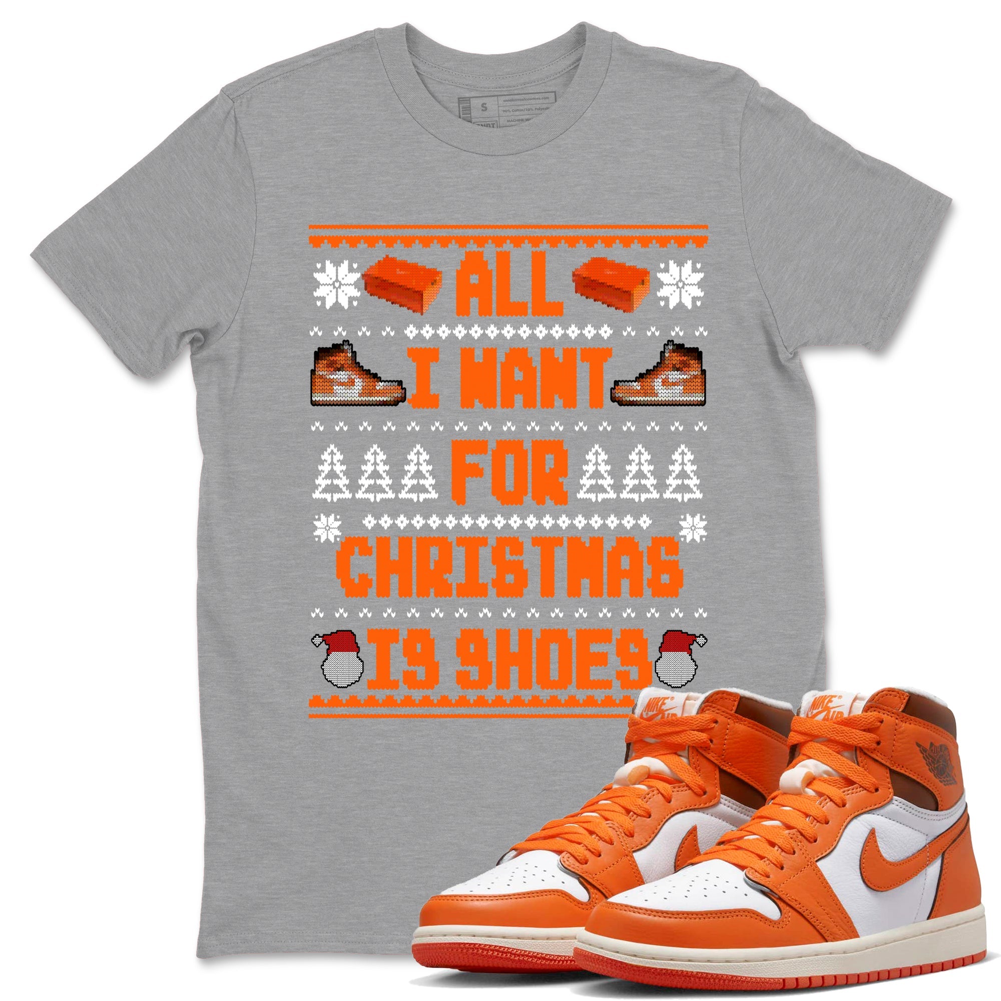 Air Jordan 1 Starfish t shirts to match sneakers Special Christmas Shirts All I Want For Christmas Is Shoes sneaker match tees 1s Starfish sneaker match tee Drip Gear Zone unisex cotton Heather Grey 1 shirts