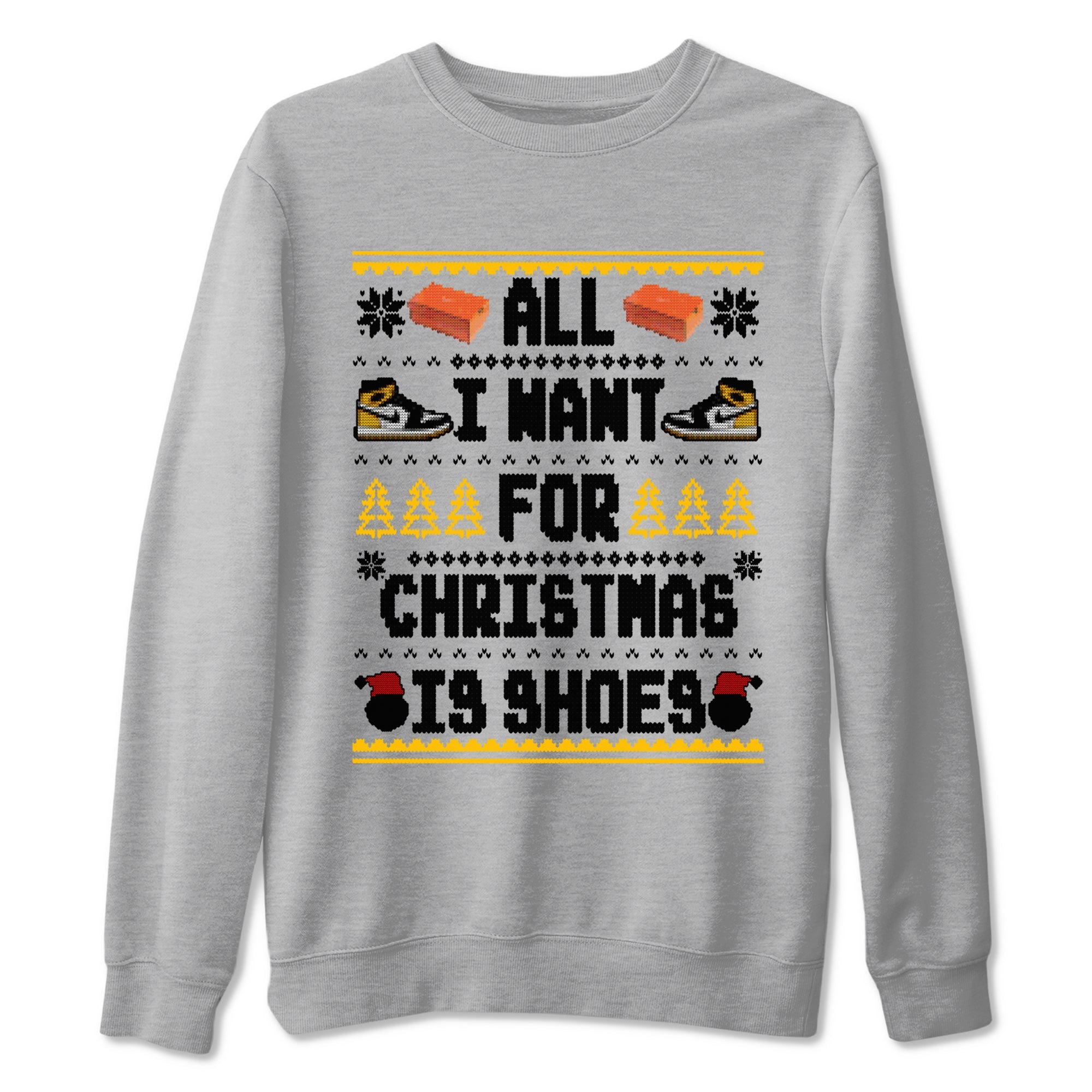 Air Jordan 1 Taxi t shirts to match sneakers Special Christmas Shirts All I Want For Christmas Is Shoes sneaker match tees Jordan 1 Yellow Toe sneaker match tee Drip Gear Zone unisex cotton Heather Grey 2 shirts