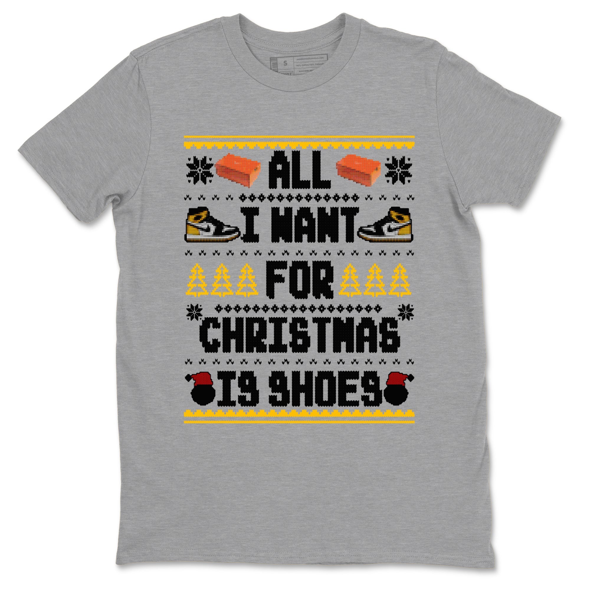 Air Jordan 1 Taxi t shirts to match sneakers Special Christmas Shirts All I Want For Christmas Is Shoes sneaker match tees Jordan 1 Yellow Toe sneaker match tee Drip Gear Zone unisex cotton Heather Grey 2 shirts