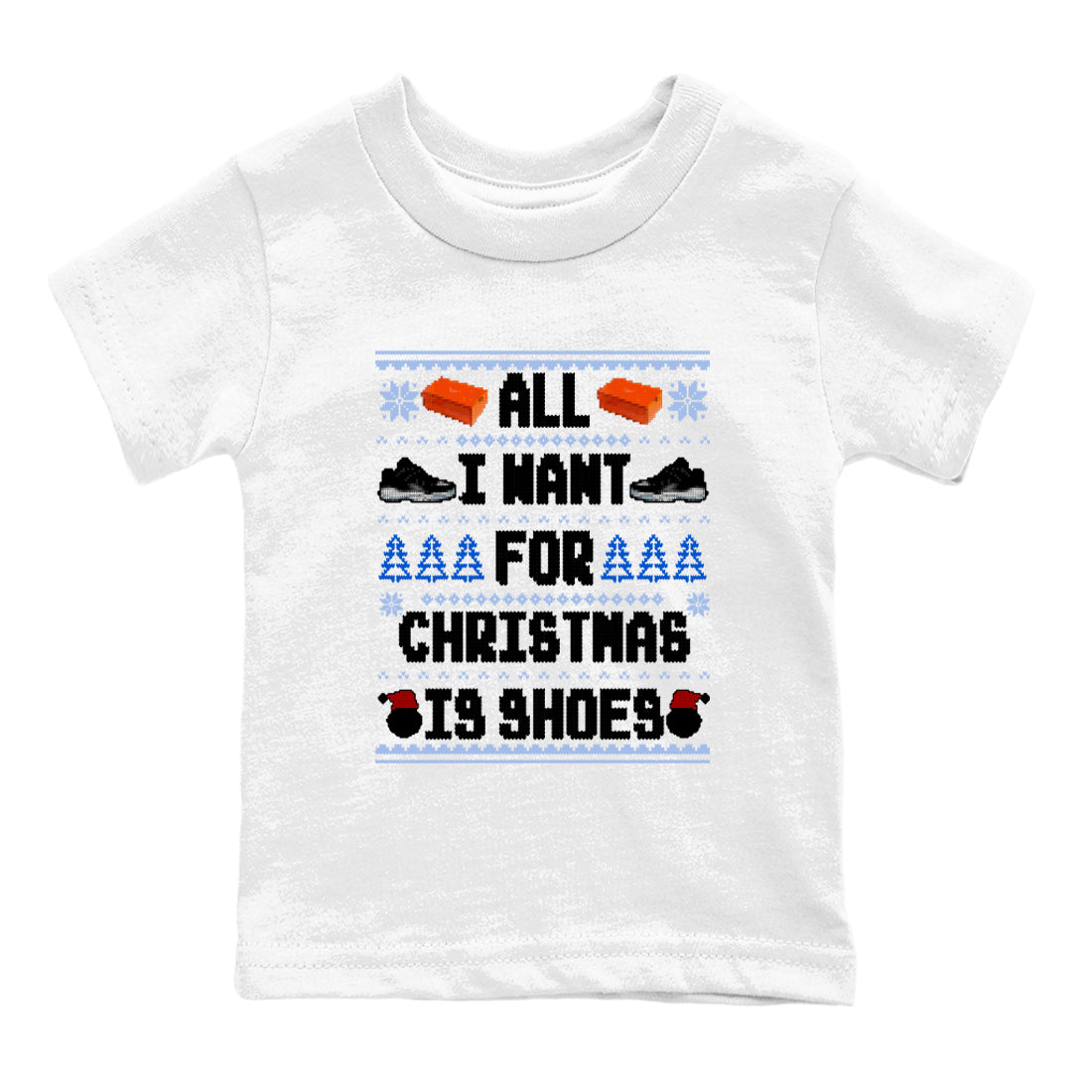 Jordan 11 Low Space Jam t shirts to match sneakers Special Christmas Shirts All I Want For Christmas Is Shoes sneaker match tees Air Jordan 11 Black and Varsity Royal sneaker match tee Drip Gear Zone Youth Baby White 2 tee