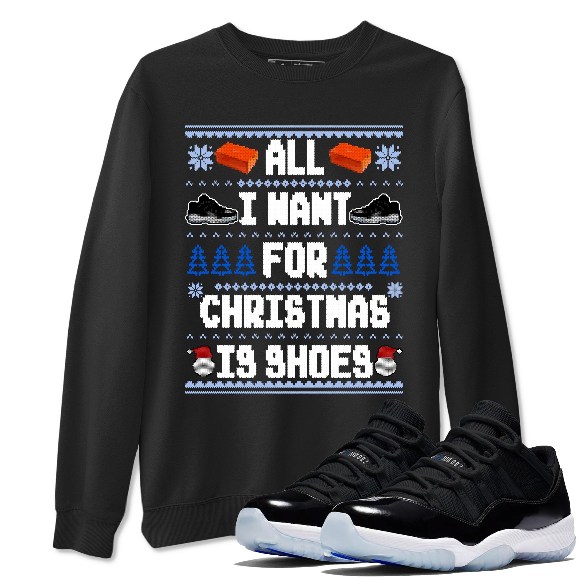 Jordan 11 Low Space Jam t shirts to match sneakers Special Christmas Shirts All I Want For Christmas Is Shoes sneaker match tees Air Jordan 11 Black and Varsity Royal sneaker match tee Drip Gear Zone unisex cotton Black 1 shirts