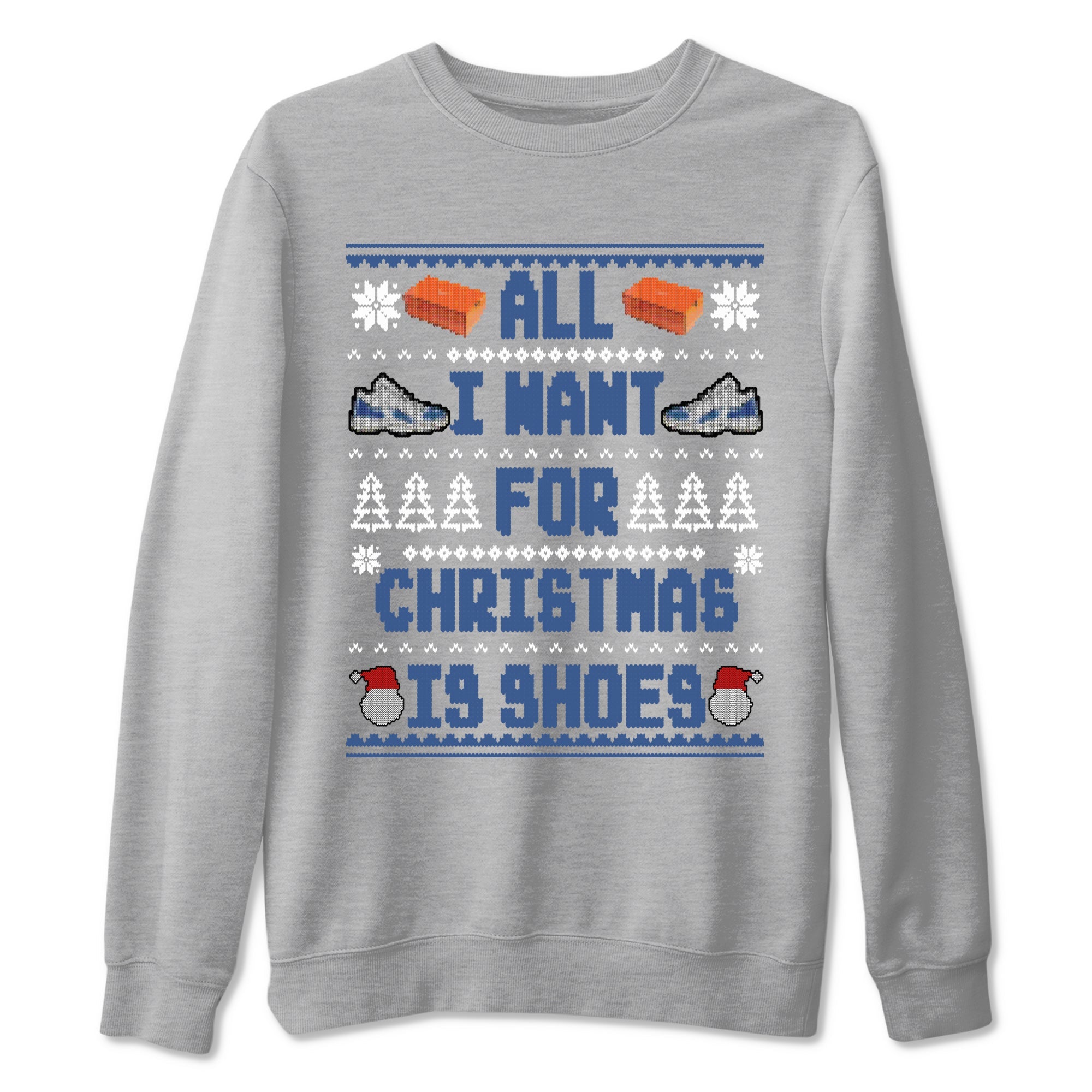 11s Diffused Blue t shirts to match sneakers Special Christmas Shirts All I Want For Christmas Is Shoes sneaker match tees Air Jordan 11 Diffused Blue sneaker match tee Drip Gear Zone unisex cotton Heather Grey 2 shirts