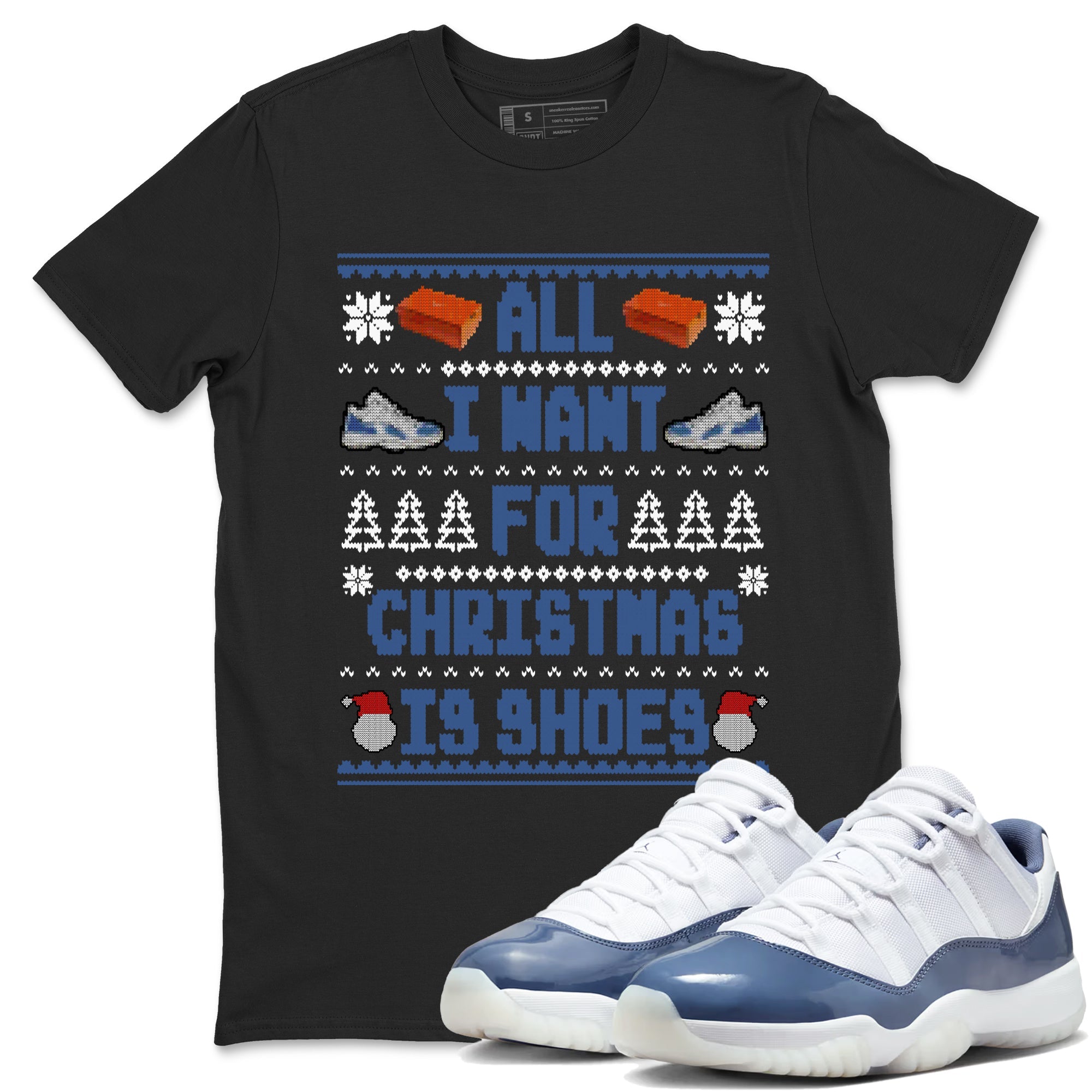 11s Diffused Blue t shirts to match sneakers Special Christmas Shirts All I Want For Christmas Is Shoes sneaker match tees Air Jordan 11 Diffused Blue sneaker match tee Drip Gear Zone unisex cotton Black 1 shirts