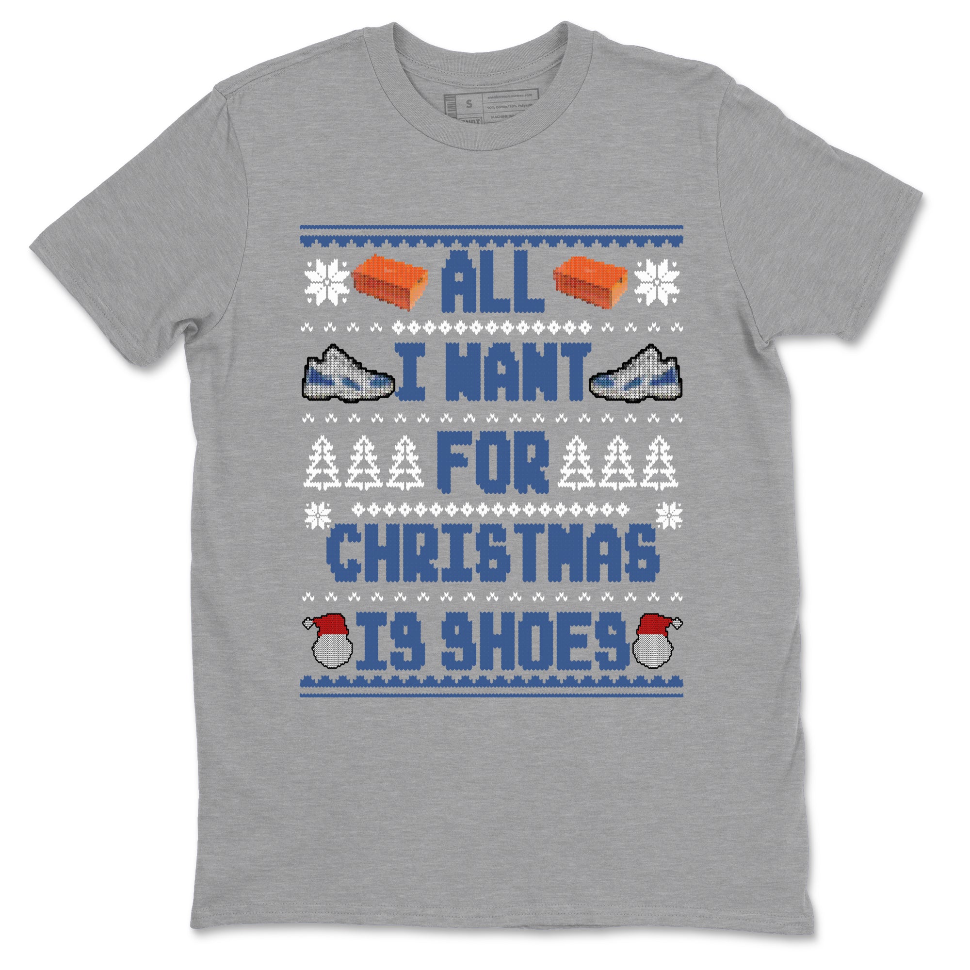 11s Diffused Blue t shirts to match sneakers Special Christmas Shirts All I Want For Christmas Is Shoes sneaker match tees Air Jordan 11 Diffused Blue sneaker match tee Drip Gear Zone unisex cotton Heather Grey 2 shirts