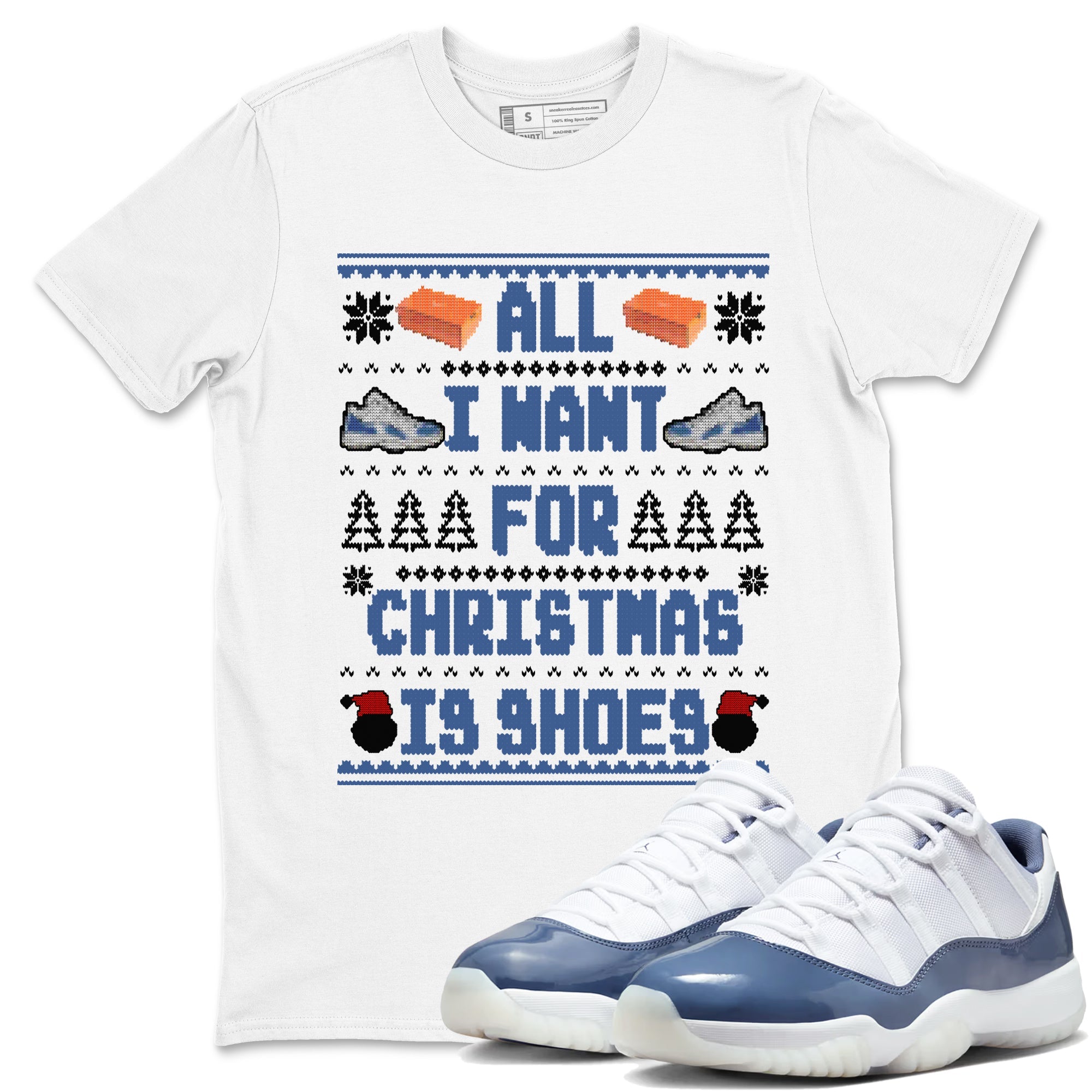 11s Diffused Blue t shirts to match sneakers Special Christmas Shirts All I Want For Christmas Is Shoes sneaker match tees Air Jordan 11 Diffused Blue sneaker match tee Drip Gear Zone unisex cotton White 1 shirts