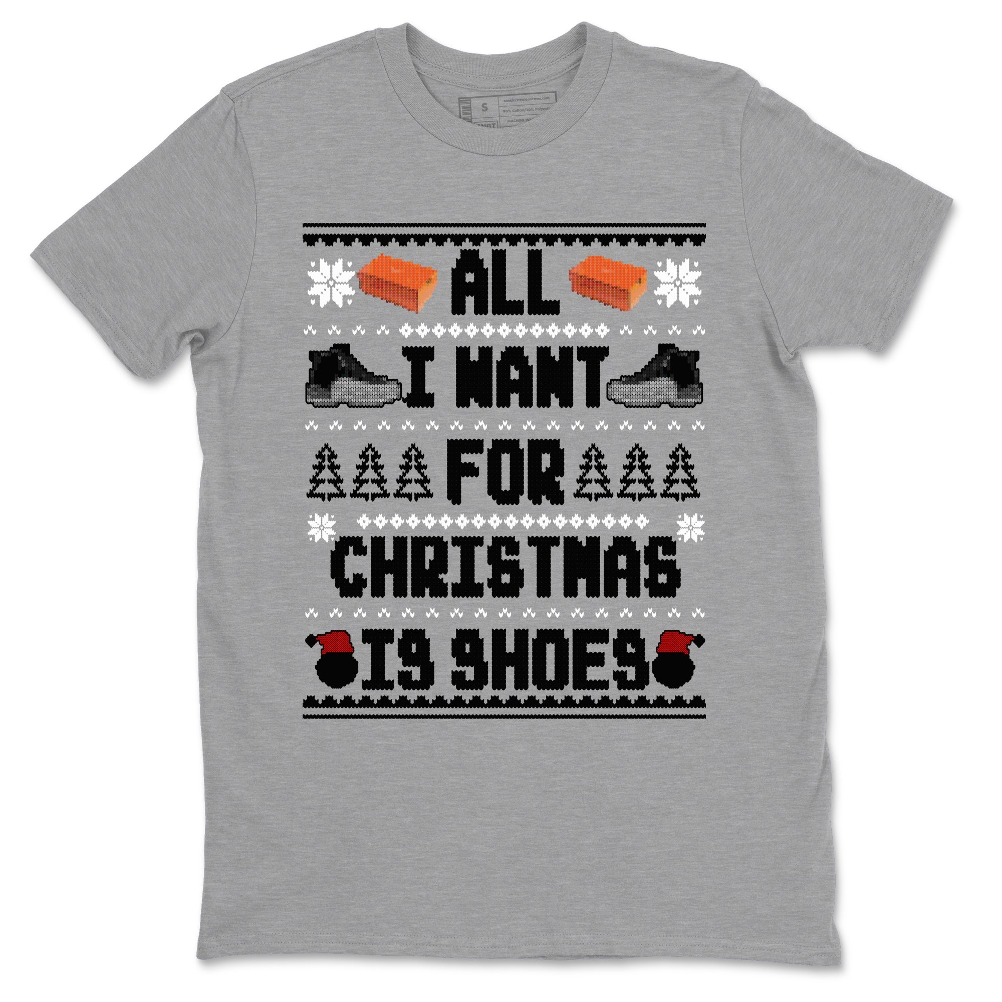 Jordan 12 Retro Black Wolf Grey t shirts to match sneakers Special Christmas Shirts All I Want For Christmas Is Shoes sneaker match tees Air Jordan 12 Black Wolf Grey sneaker match tee Drip Gear Zone unisex cotton Heather Grey 2 shirts