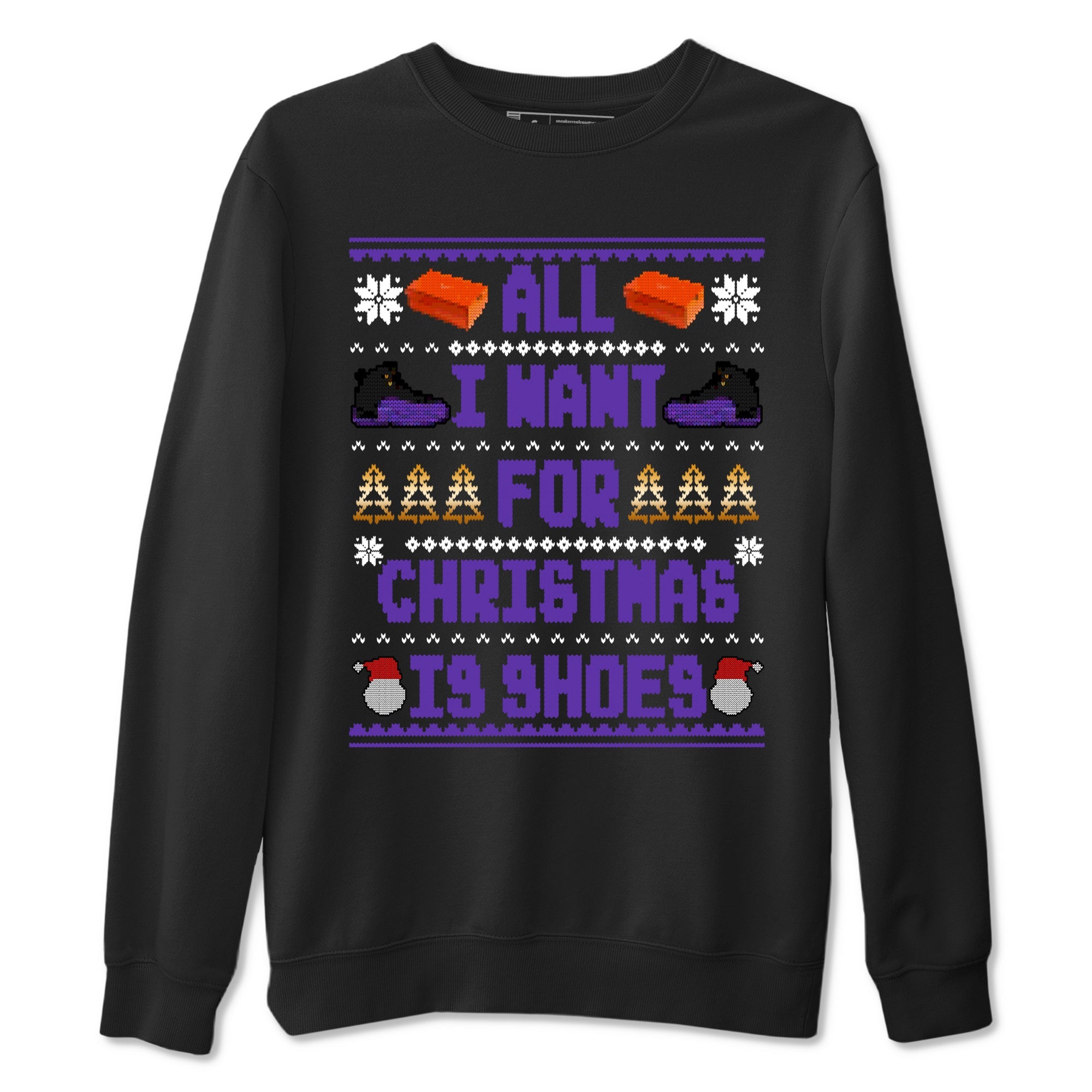 12s Retro Field Purple t shirts to match sneakers Special Christmas Shirts All I Want For Christmas Is Shoes sneaker match tees Air Jordan 12 Field Purple sneaker match tee Drip Gear Zone unisex cotton Black 2 shirts