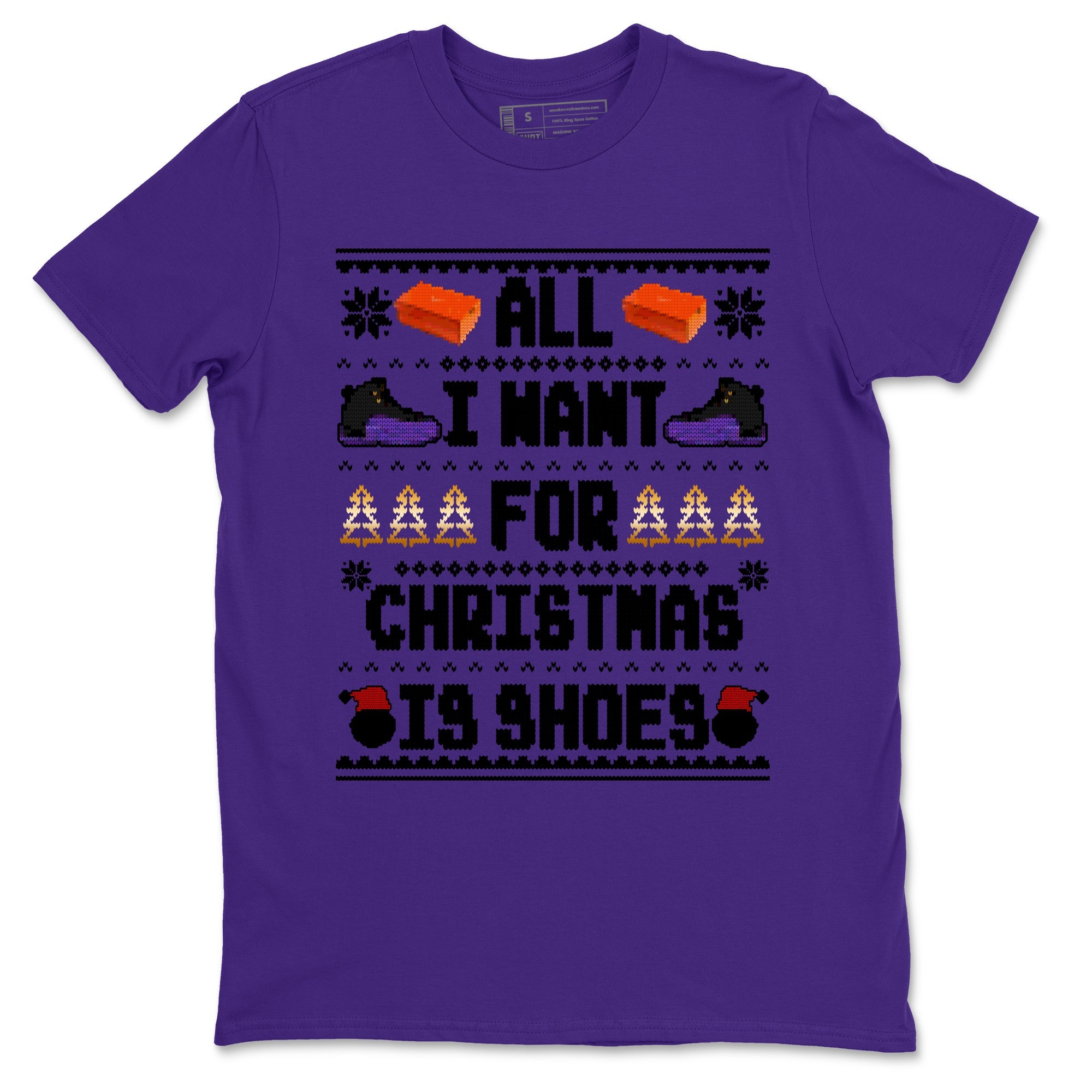 12s Retro Field Purple t shirts to match sneakers Special Christmas Shirts All I Want For Christmas Is Shoes sneaker match tees Air Jordan 12 Field Purple sneaker match tee Drip Gear Zone unisex cotton Purple 2 shirts