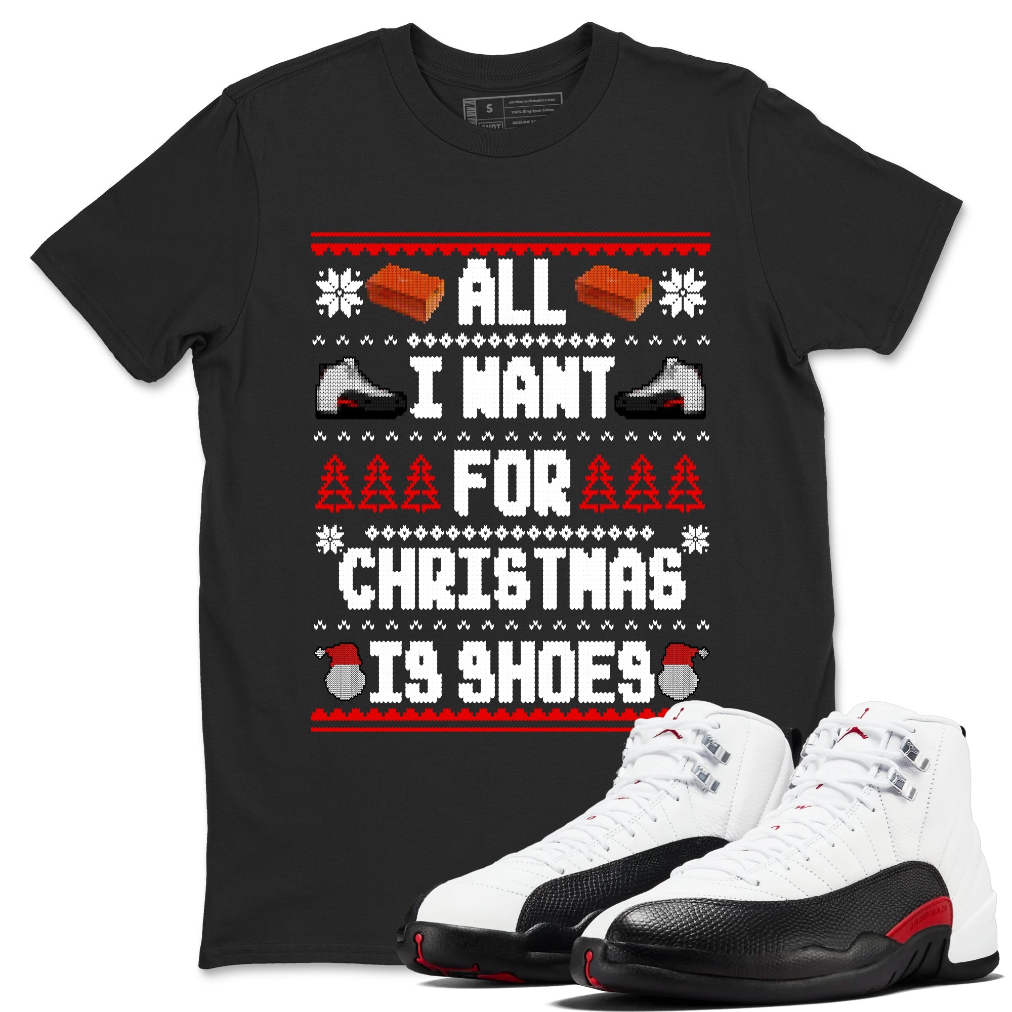 12s Taxi Flip t shirts to match sneakers Special Christmas Shirts All I Want For Christmas Is Shoes sneaker match tees Air Jordan 12 Taxi Flip sneaker match tee Drip Gear Zone unisex cotton Black 1 shirts