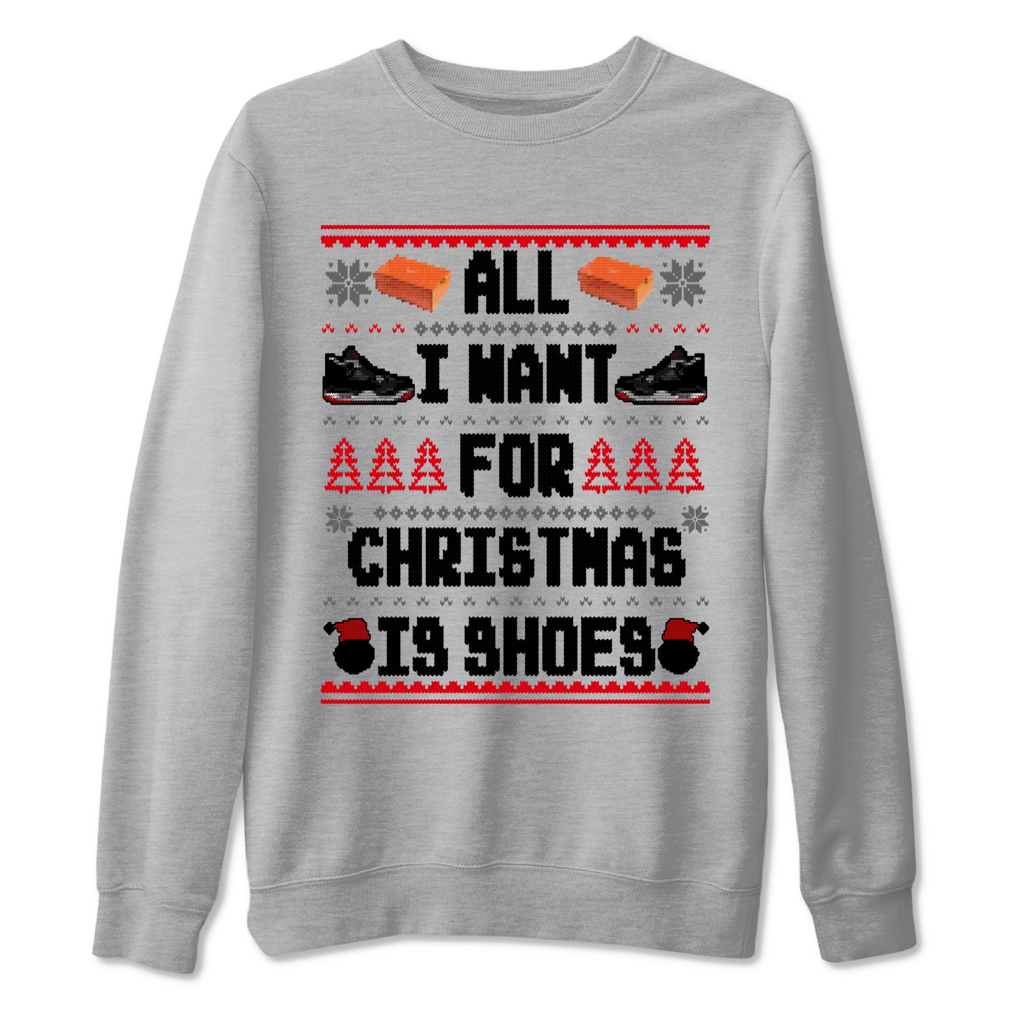 4s Bred Reimagined t shirts to match sneakers Special Christmas Shirts All I Want For Christmas Is Shoes sneaker match tees Air Jordan 4 Bred Reimagined sneaker match tee Drip Gear Zone unisex cotton Heather Grey 2 shirts