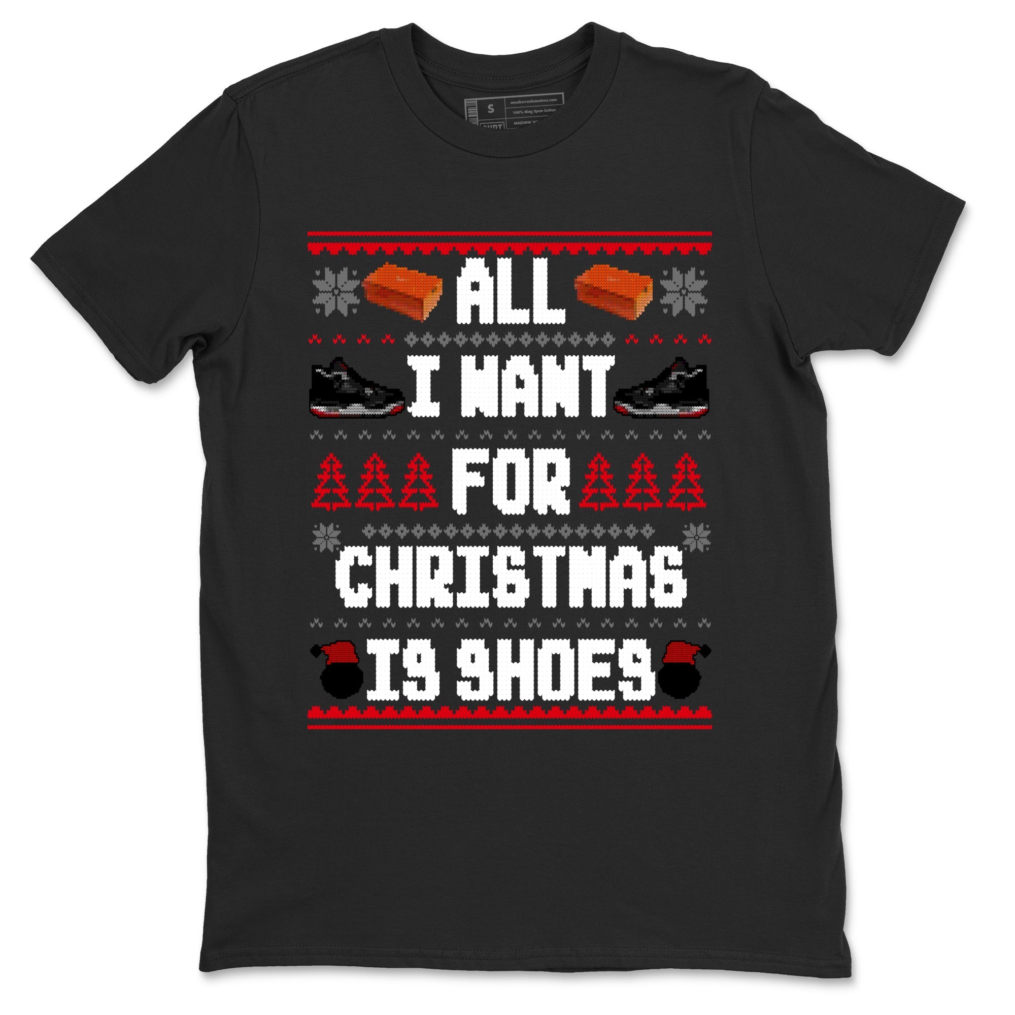 4s Bred Reimagined t shirts to match sneakers Special Christmas Shirts All I Want For Christmas Is Shoes sneaker match tees Air Jordan 4 Bred Reimagined sneaker match tee Drip Gear Zone unisex cotton Black 2 shirts