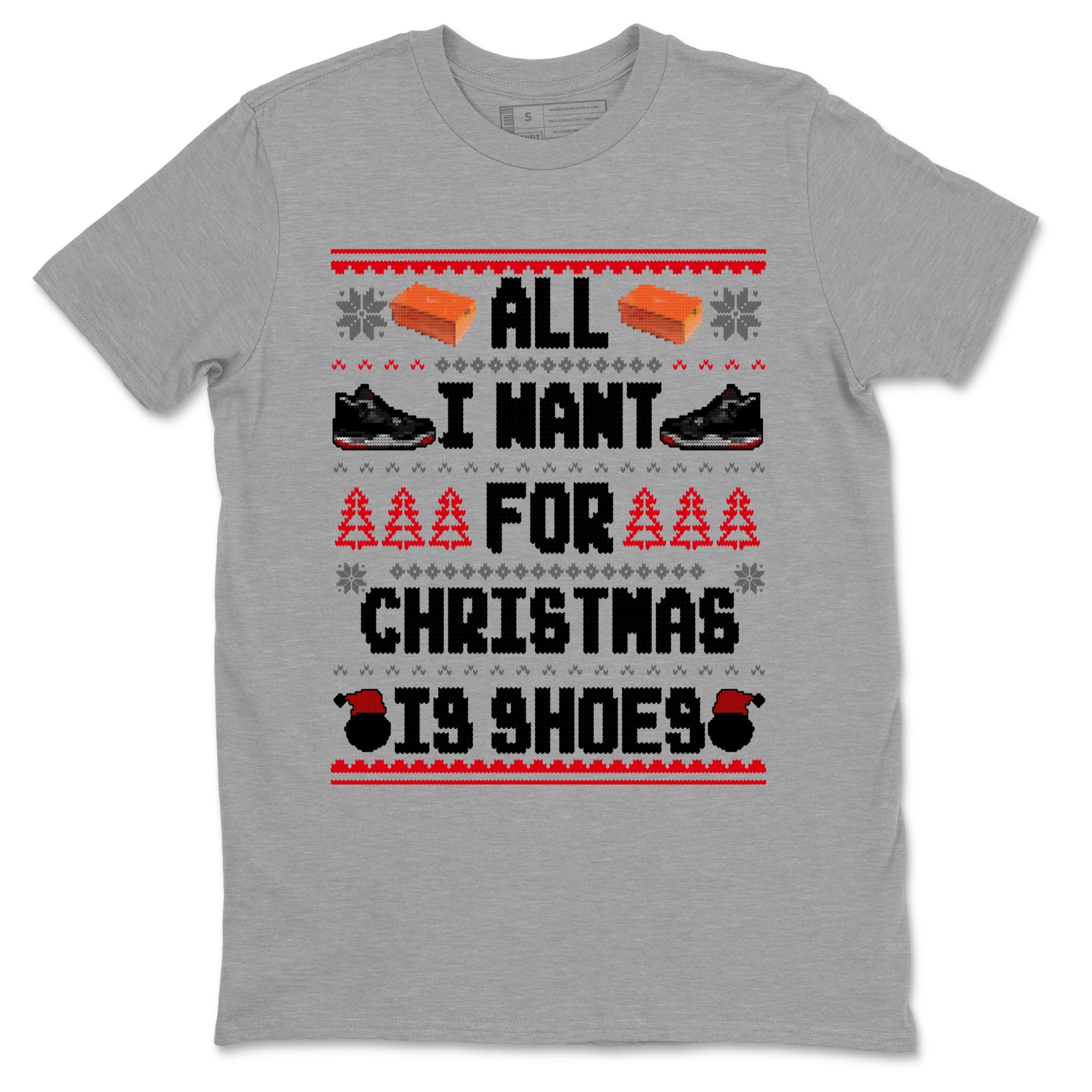4s Bred Reimagined t shirts to match sneakers Special Christmas Shirts All I Want For Christmas Is Shoes sneaker match tees Air Jordan 4 Bred Reimagined sneaker match tee Drip Gear Zone unisex cotton Heather Grey 2 shirts