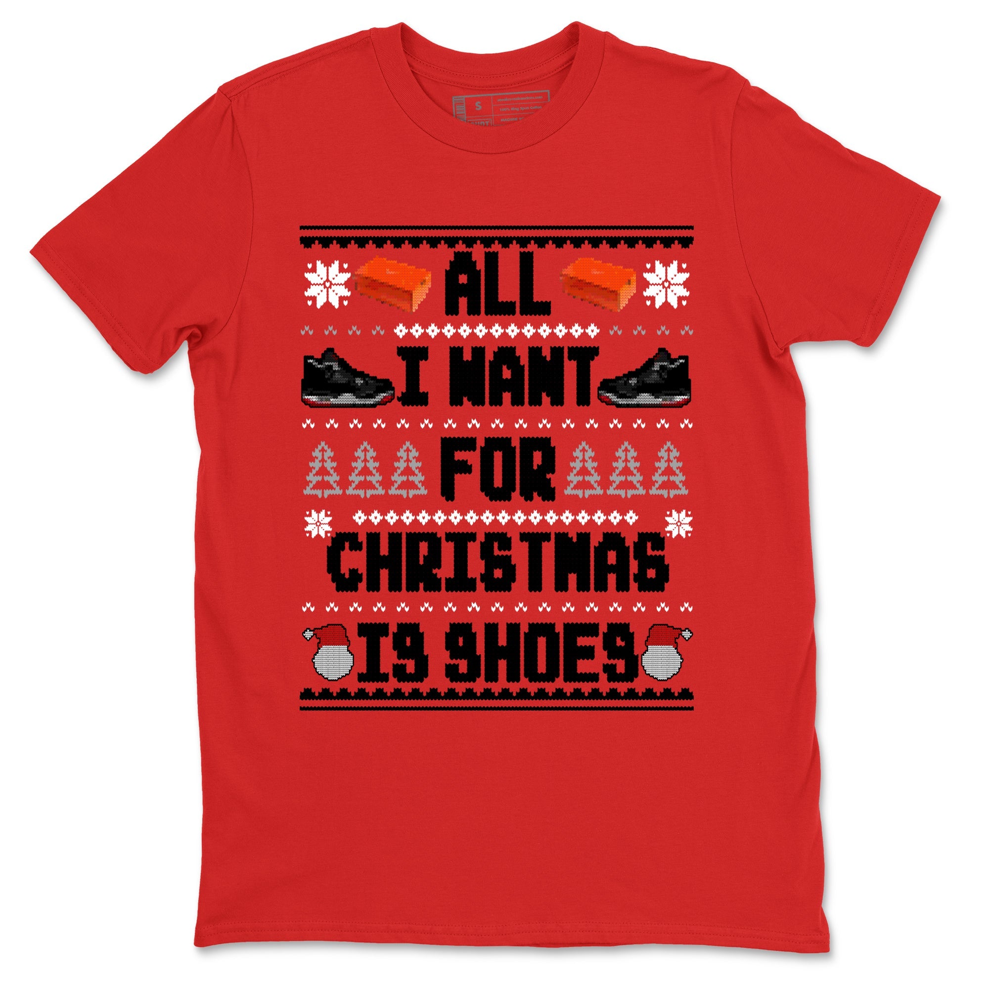 4s Bred Reimagined t shirts to match sneakers Special Christmas Shirts All I Want For Christmas Is Shoes sneaker match tees Air Jordan 4 Bred Reimagined sneaker match tee Drip Gear Zone unisex cotton Red 2 shirts