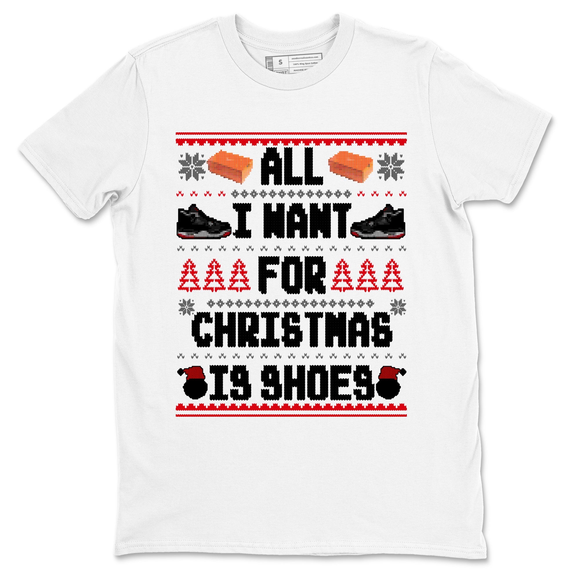 4s Bred Reimagined t shirts to match sneakers Special Christmas Shirts All I Want For Christmas Is Shoes sneaker match tees Air Jordan 4 Bred Reimagined sneaker match tee Drip Gear Zone unisex cotton White 2 shirts