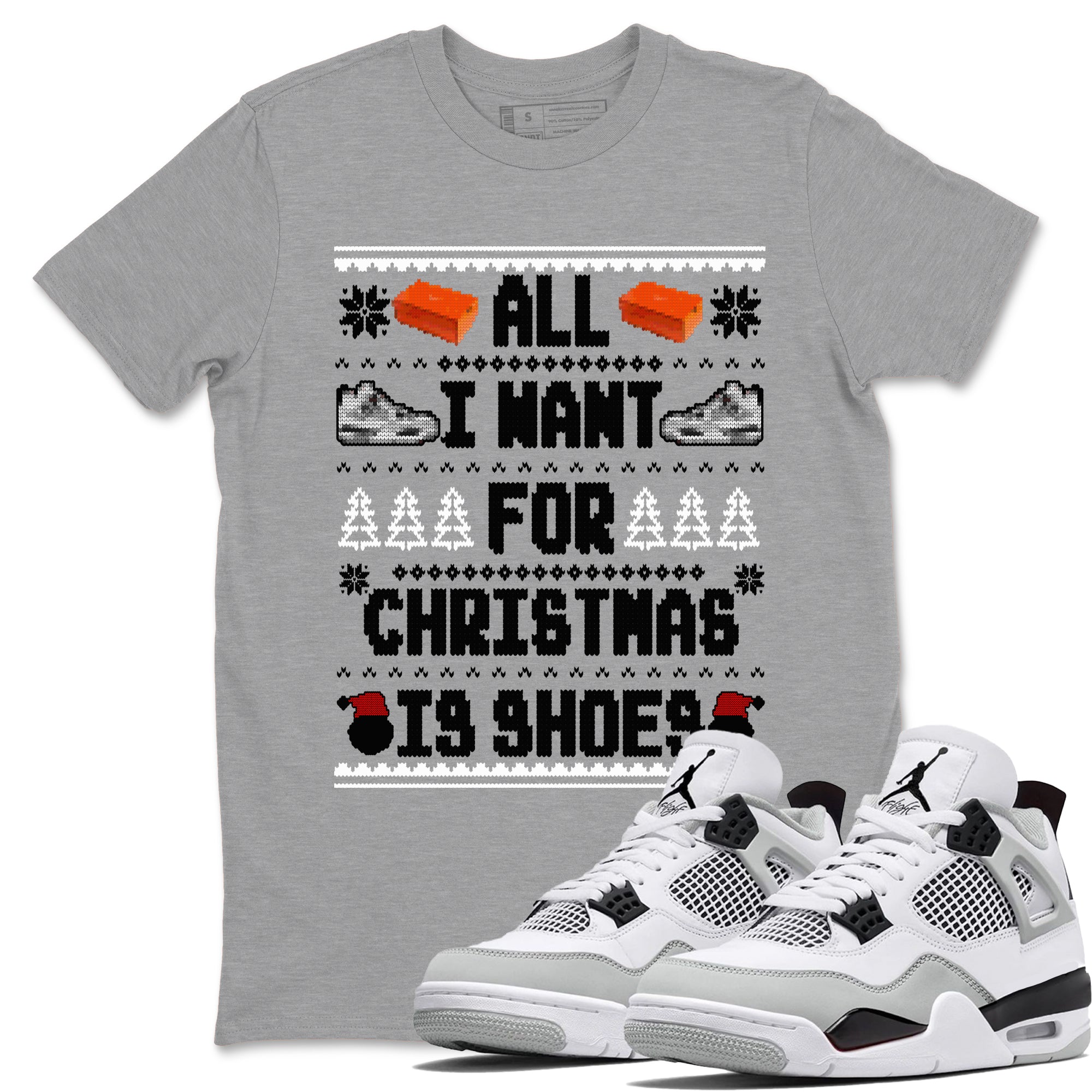 Air Jordan 4 Military Black t shirts to match sneakers Special Christmas Shirts All I Want For Christmas Is Shoes sneaker match tees 4s Military Black sneaker match tee Drip Gear Zone unisex cotton Heather Grey 1 shirts