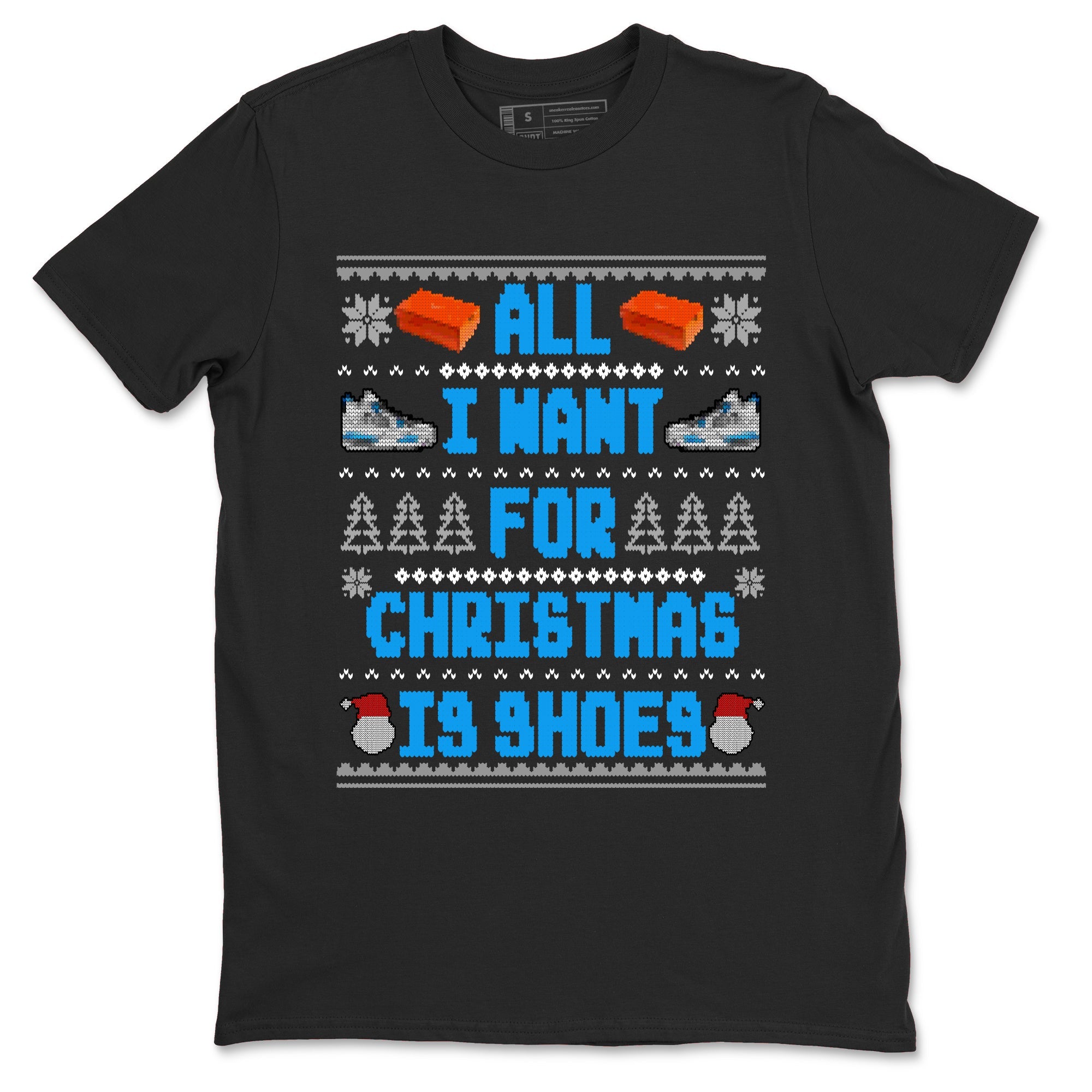Air Jordan 4 Military Blue t shirts to match sneakers Special Christmas Shirts All I Want For Christmas Is Shoes sneaker match tees 4s Military Blue sneaker match tee Drip Gear Zone unisex cotton Black 2 shirts