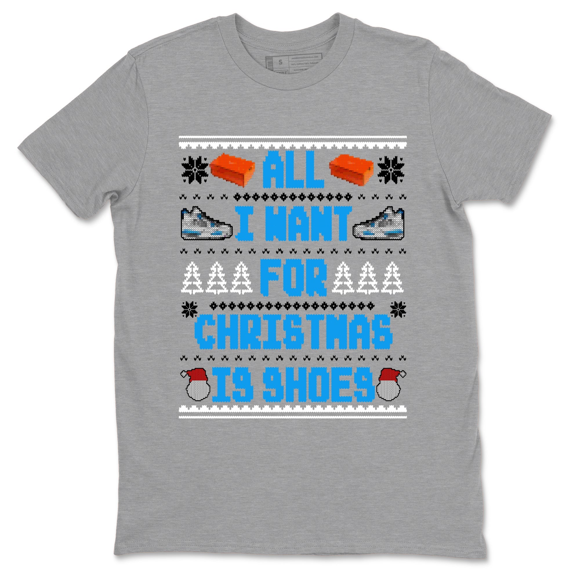 Air Jordan 4 Military Blue t shirts to match sneakers Special Christmas Shirts All I Want For Christmas Is Shoes sneaker match tees 4s Military Blue sneaker match tee Drip Gear Zone unisex cotton Heather Grey 2 shirts