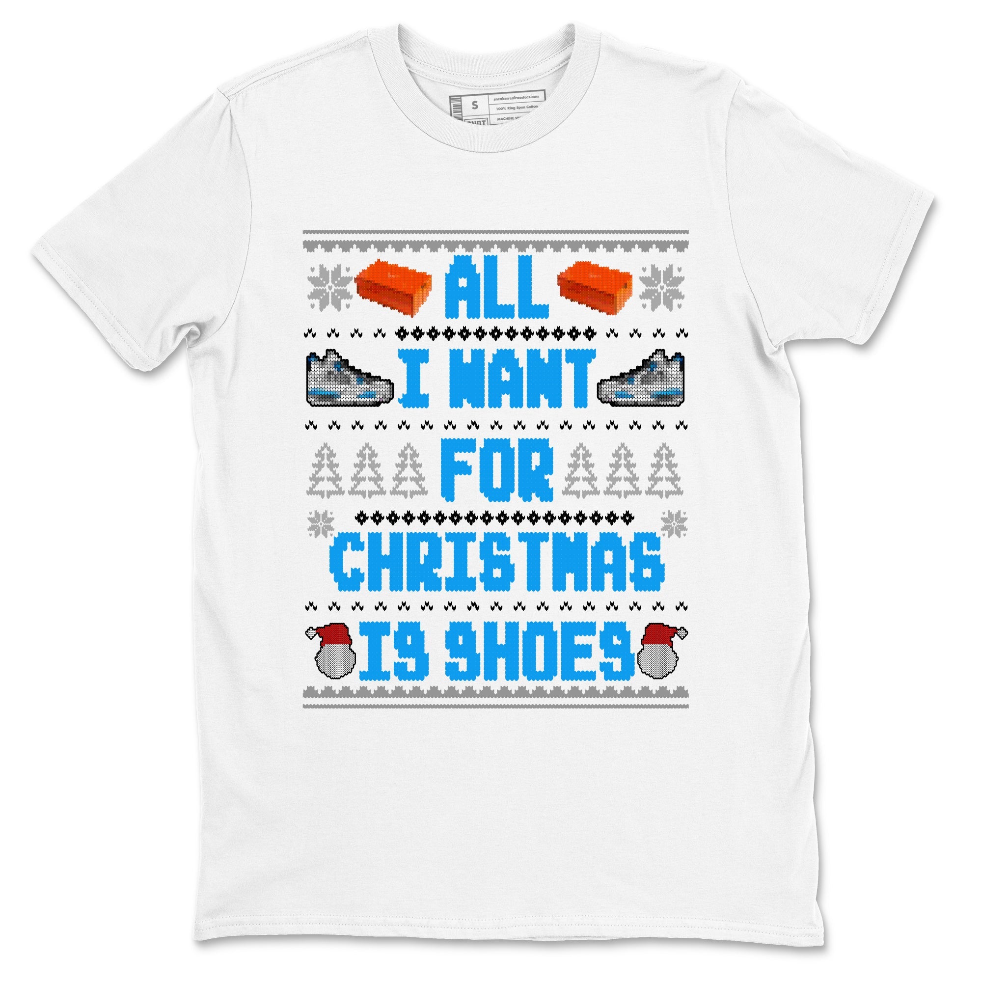 Air Jordan 4 Military Blue t shirts to match sneakers Special Christmas Shirts All I Want For Christmas Is Shoes sneaker match tees 4s Military Blue sneaker match tee Drip Gear Zone unisex cotton White 2 shirts